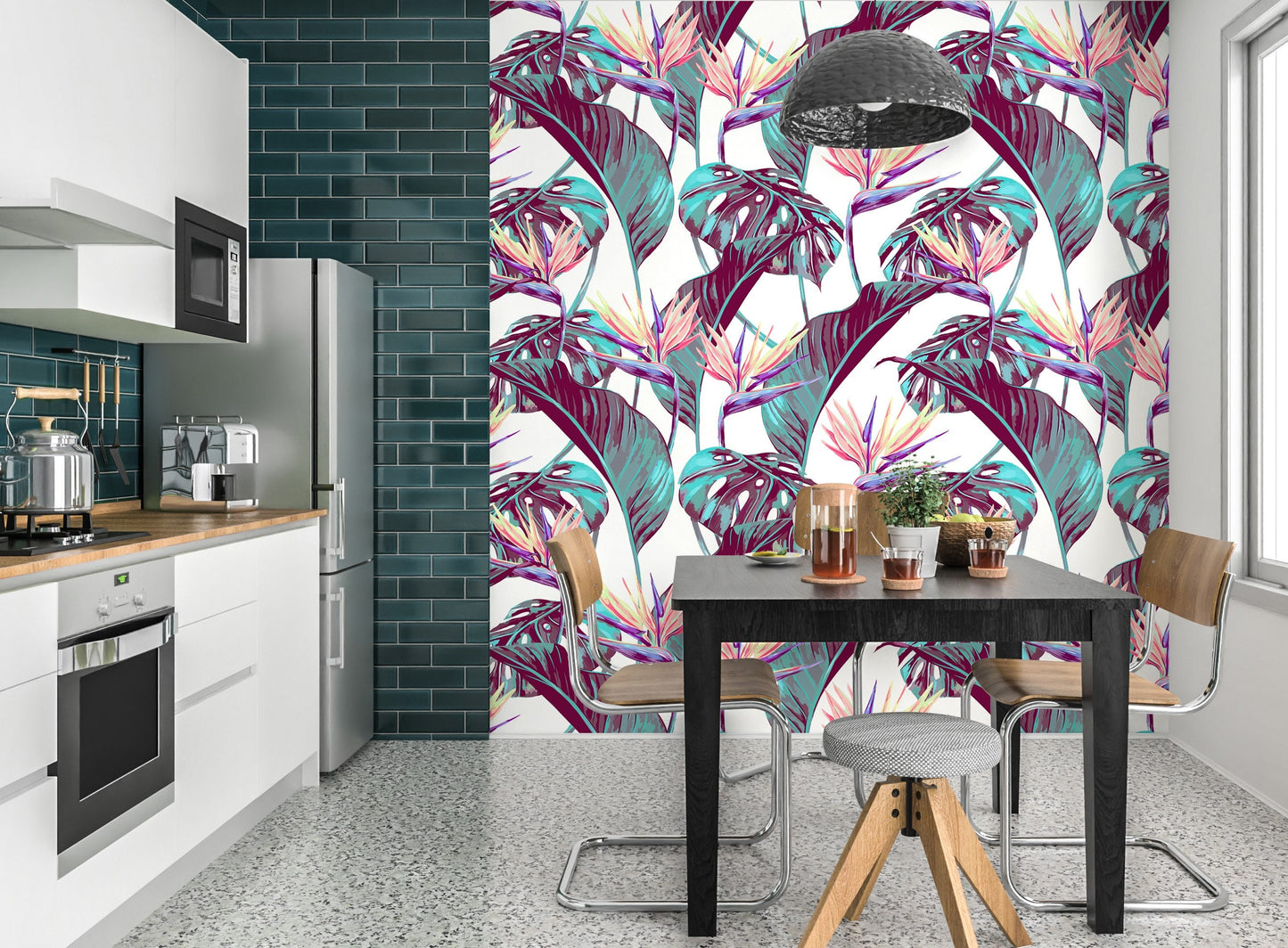 Monstera Wallpaper, Big Leaves Wallpaper Peel and Stick, Palm Tree Wallpaper, Tropical Wallpaper, Removable Wall Paper