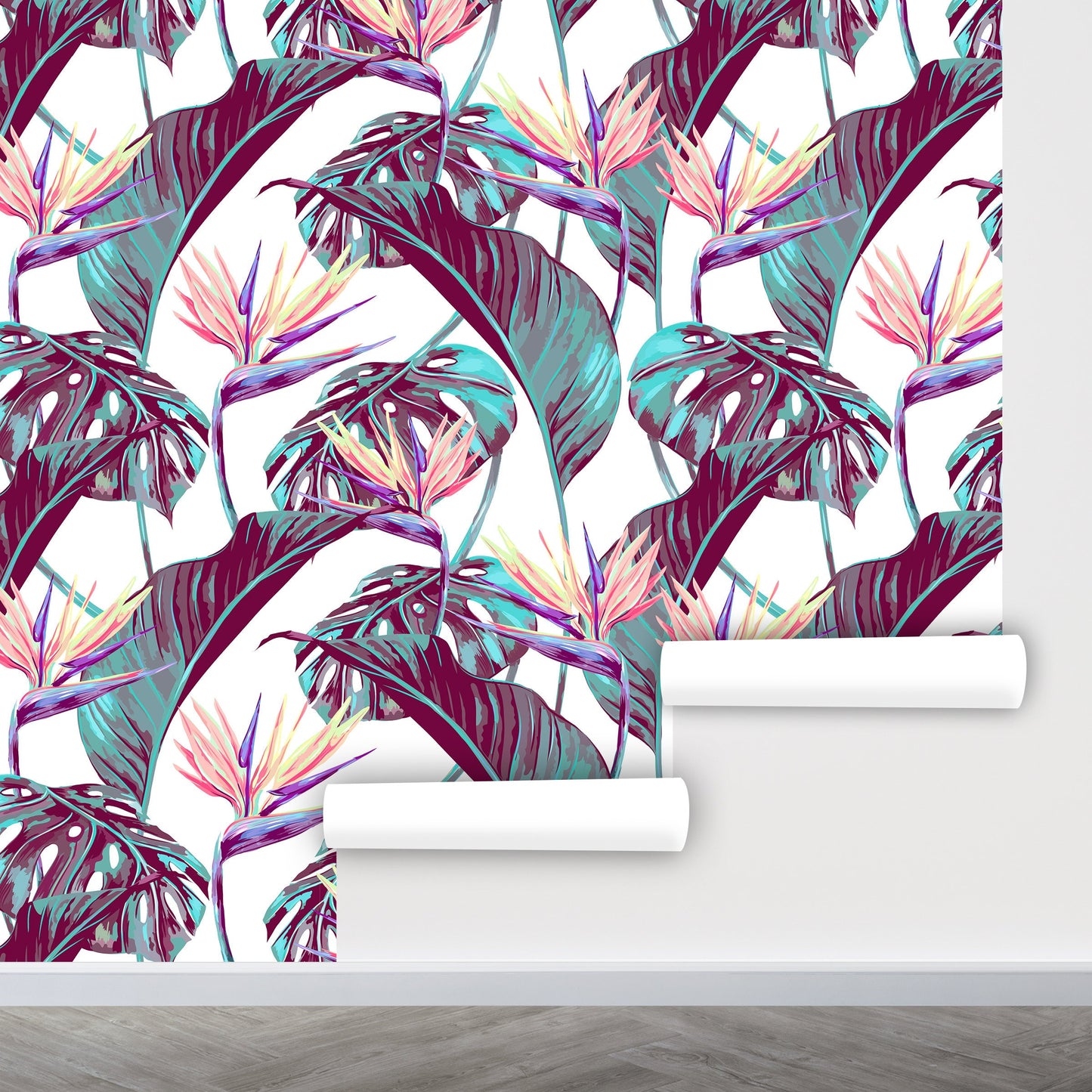 Monstera Wallpaper, Big Leaves Wallpaper Peel and Stick, Palm Tree Wallpaper, Tropical Wallpaper, Removable Wall Paper