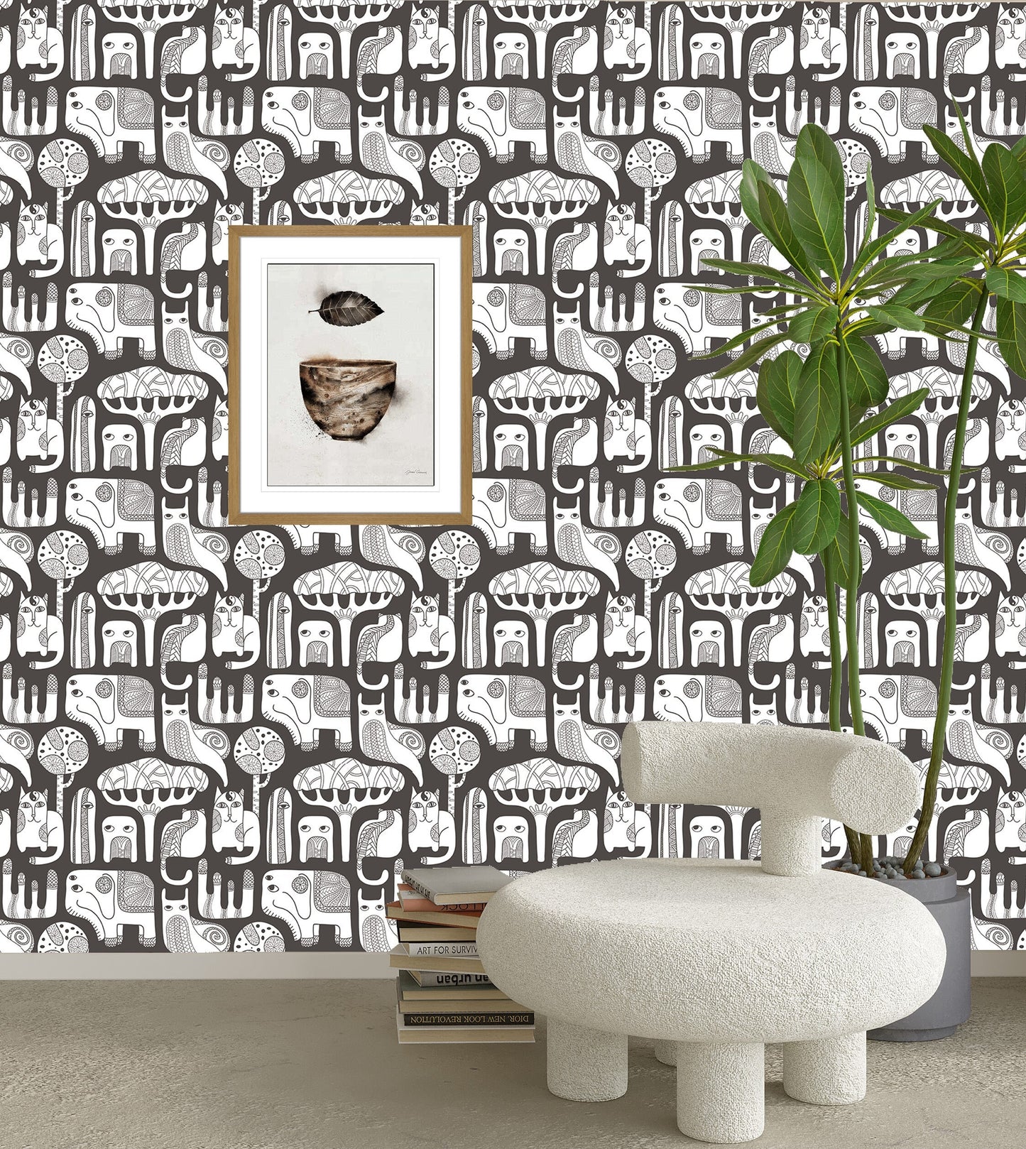 African Wallpaper Peel and Stick, Elephant Wallpaper, Cat Wallpaper, Boho Wallpaper, Removable Wall Paper
