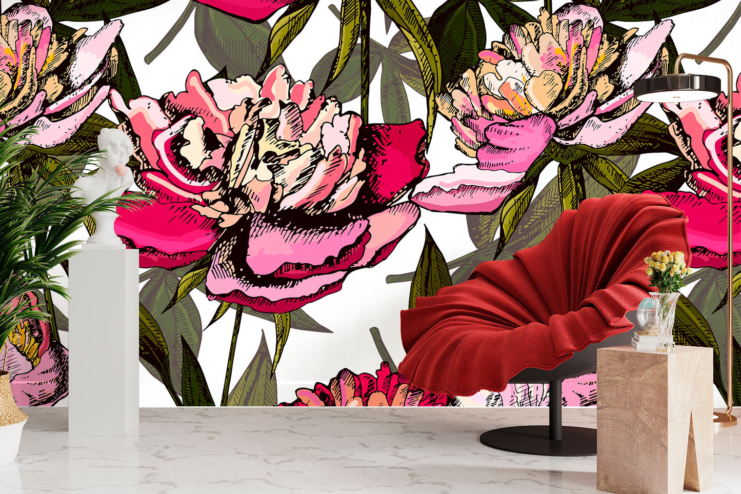 Bold Wallpaper Peel and Stick, Big Flower Wallpaper, Peony Wallpaper, Removable Wall Paper