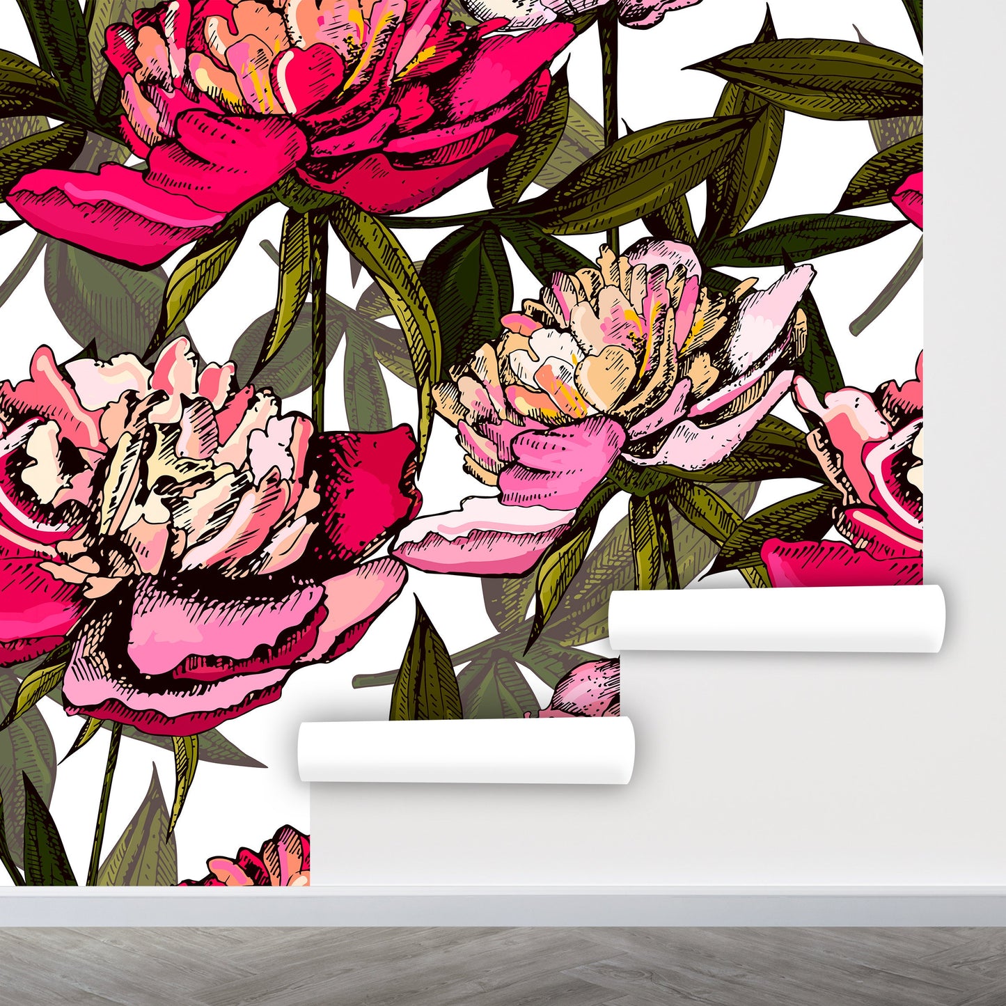 Bold Wallpaper Peel and Stick, Big Flower Wallpaper, Peony Wallpaper, Removable Wall Paper