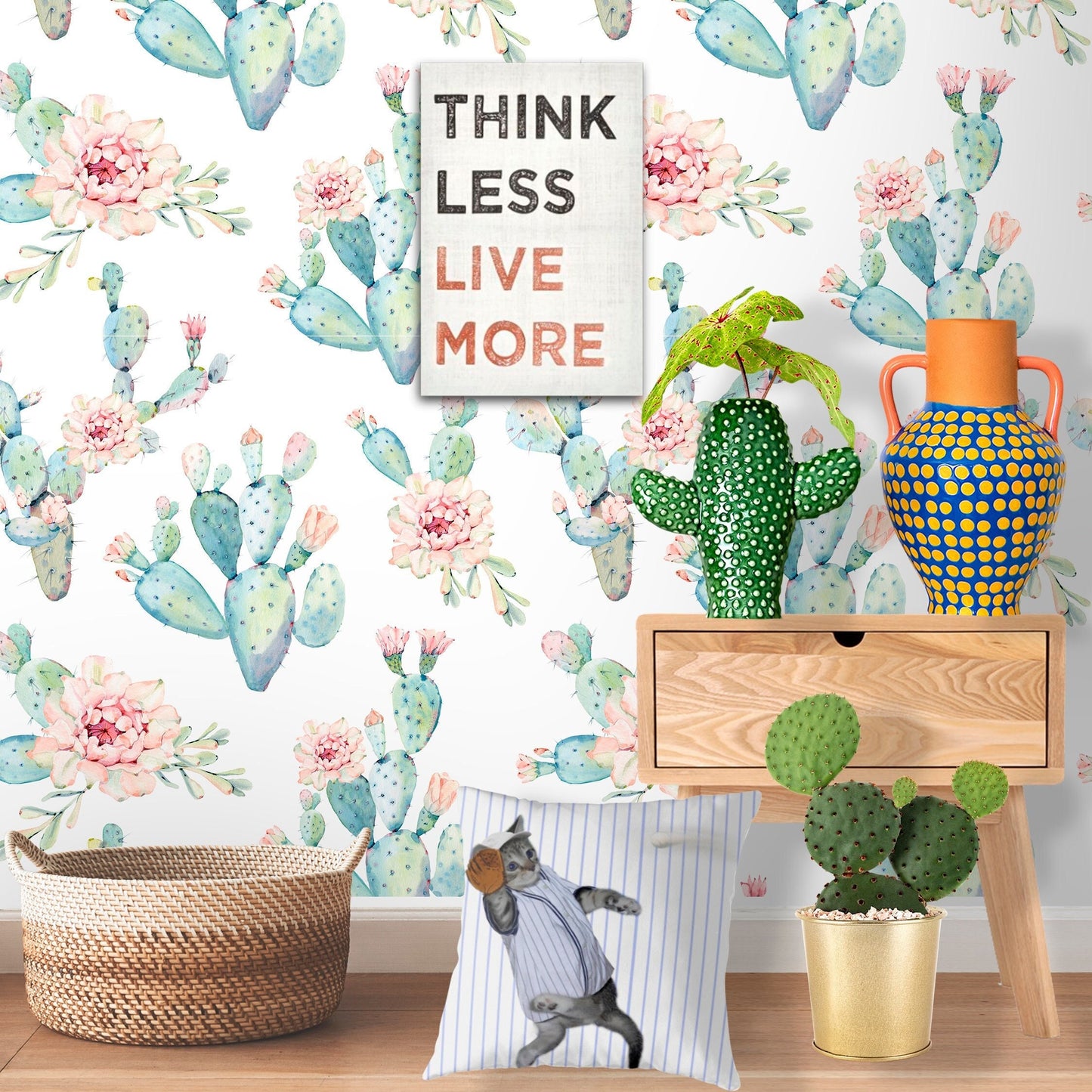 Cactus Wallpaper Tropical Wallpaper Peel and Stick Wallpaper Removable Wall Paper