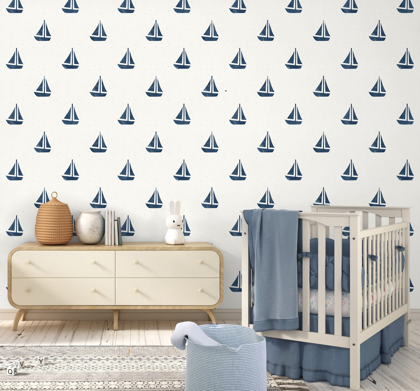Sailboat Wallpaper Peel and Stick, Boys Room Wallpaper, Nautical Wallpaper, Removable Wall Paper