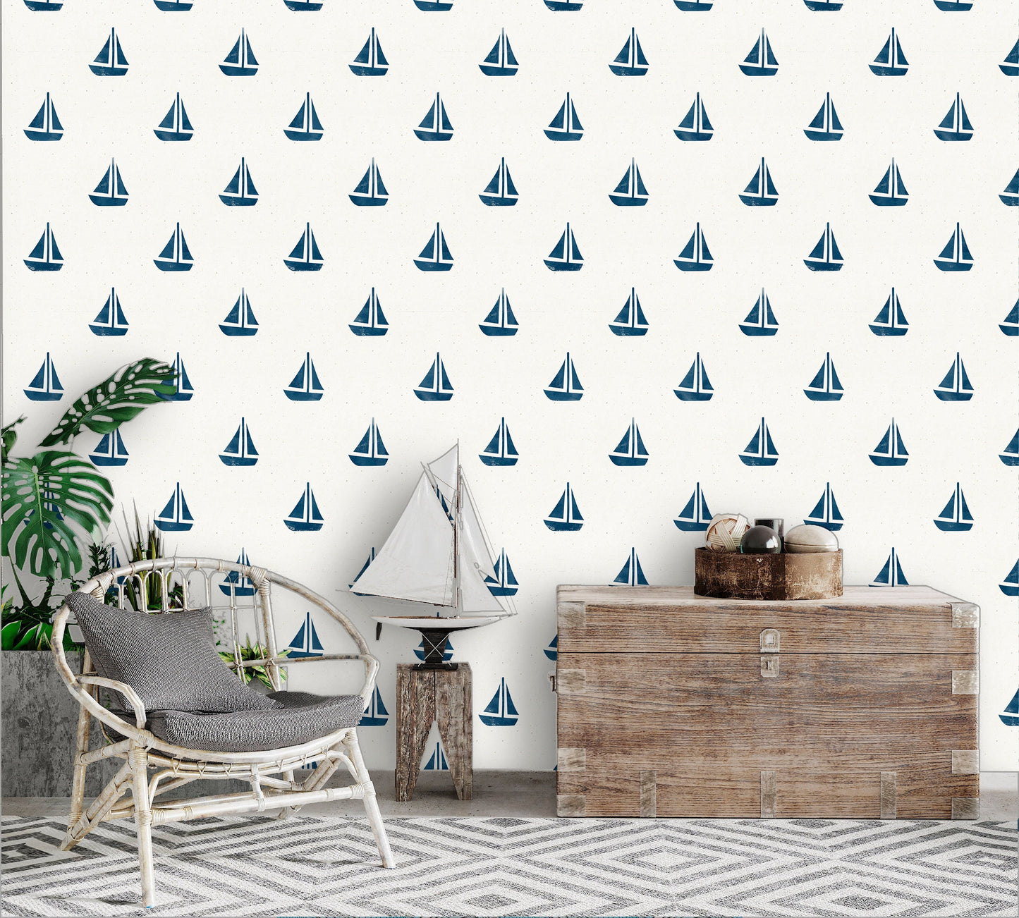 Sailboat Wallpaper Peel and Stick, Boys Room Wallpaper, Nautical Wallpaper, Removable Wall Paper