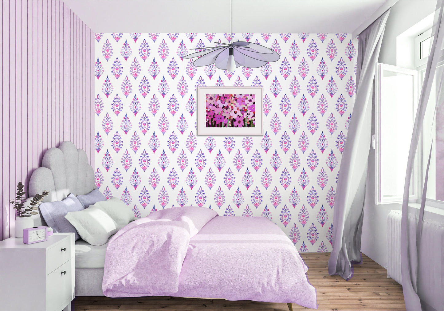 Damask Wallpaper Peel and Stick, Girls room Wallpaper, Nursery Wallpaper, Removable Wall Paper