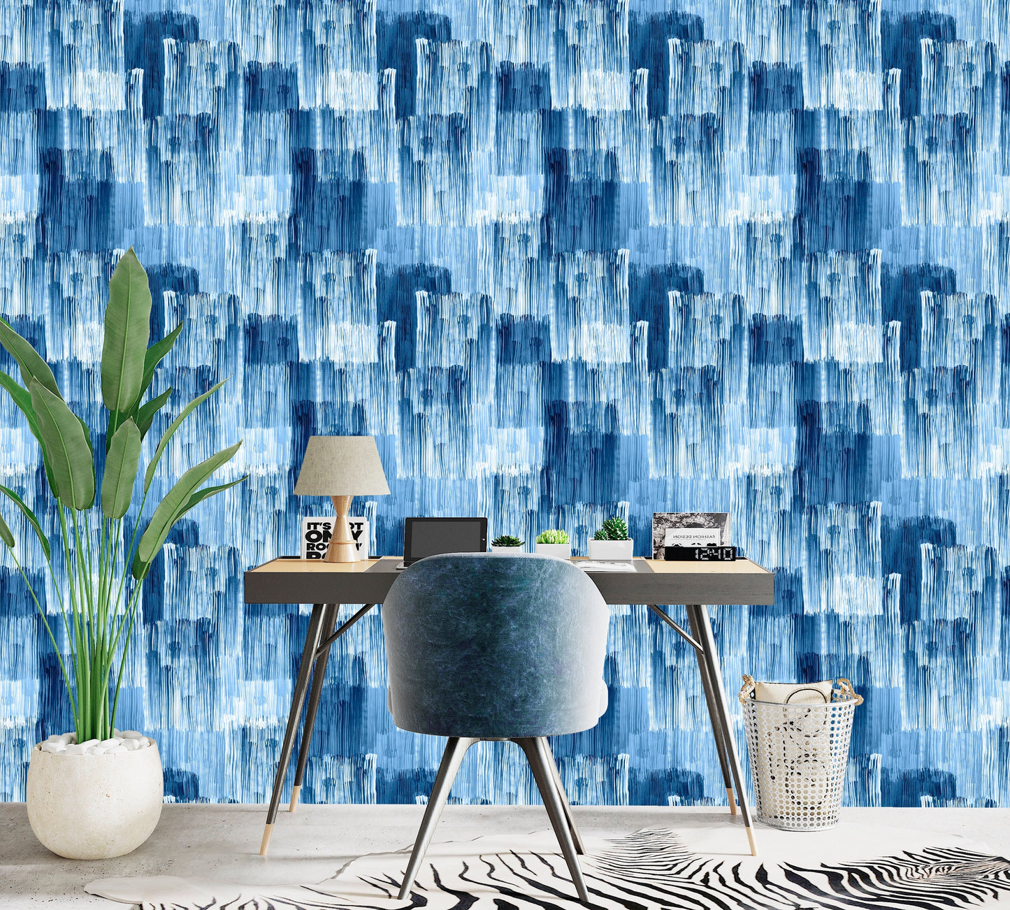 Brush Stroke Wallpaper Peel and Stick, Denim Wallpaper, Blue Abstract Wallpaper, Removable Wall Paper