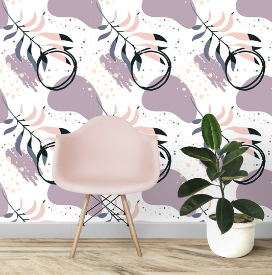 Circle Wallpaper Peel and Stick, Palm leaf Wallpaper, Abstract Wallpaper, Brush Stroke Wallpaper, Removable Wall Paper