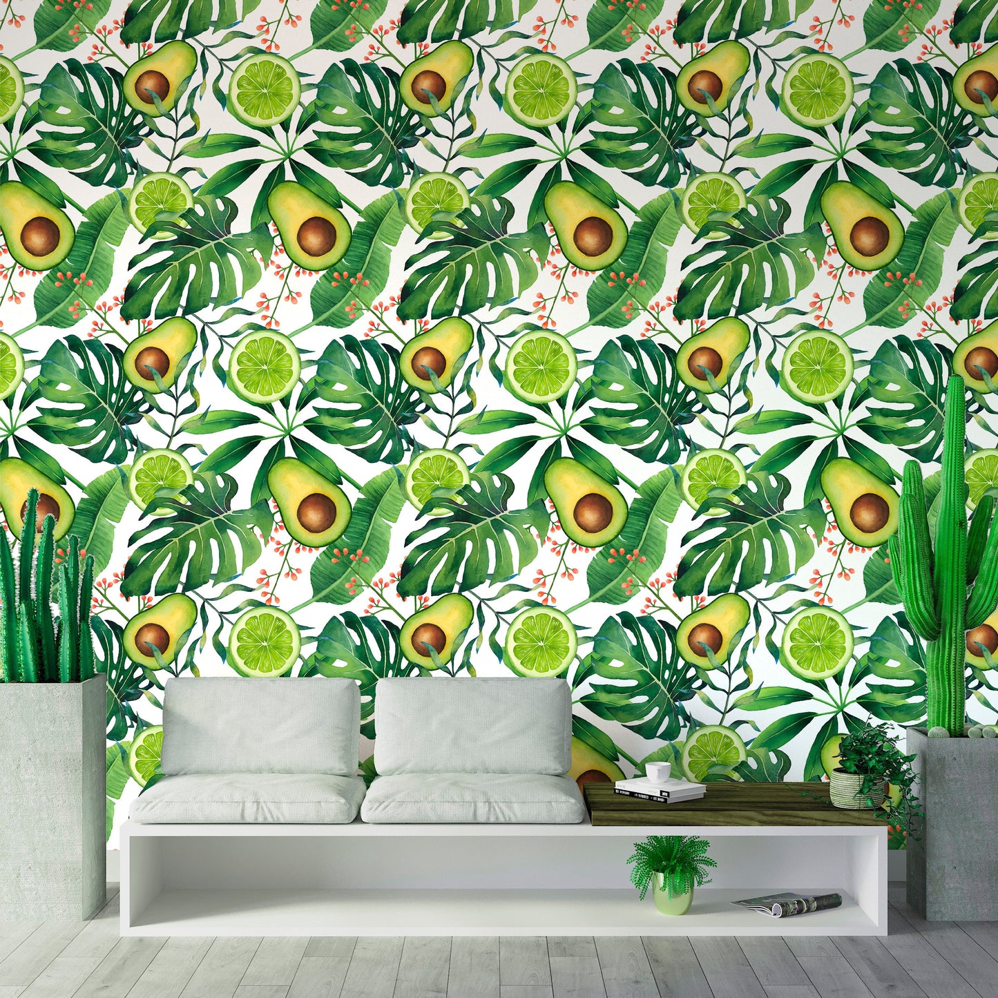 Avocado Wallpaper Peel and Stick, lime Green Wallpaper, Monstera Wallpaper, Tropical Wallpaper, Removable Wall Paper