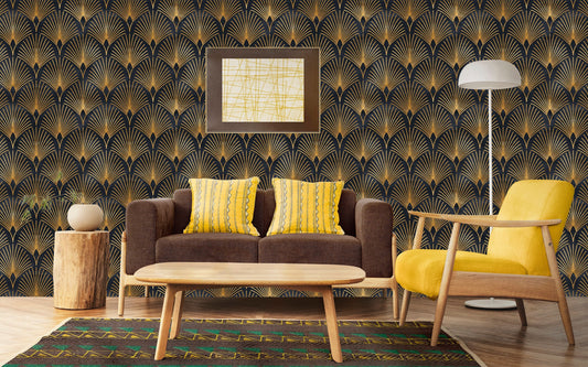 Arches Wallpaper Peel and Stick, Black Gold Wallpaper, Art Deco Wallpaper, Removable Wall Paper