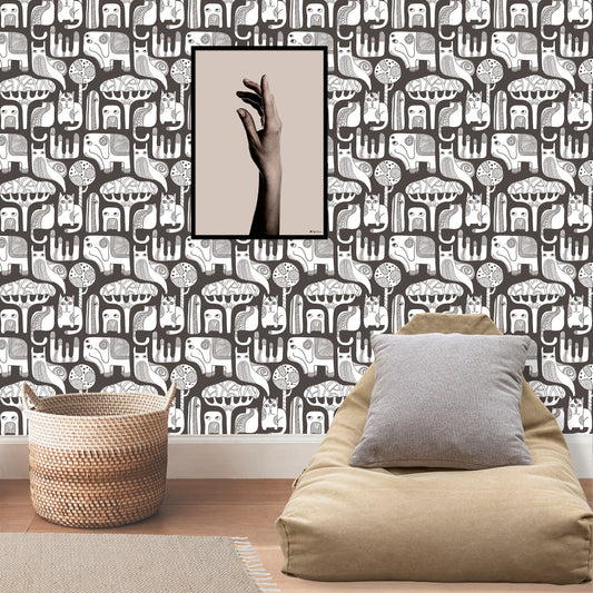 African Wallpaper Peel and Stick, Elephant Wallpaper, Cat Wallpaper, Boho Wallpaper, Removable Wall Paper