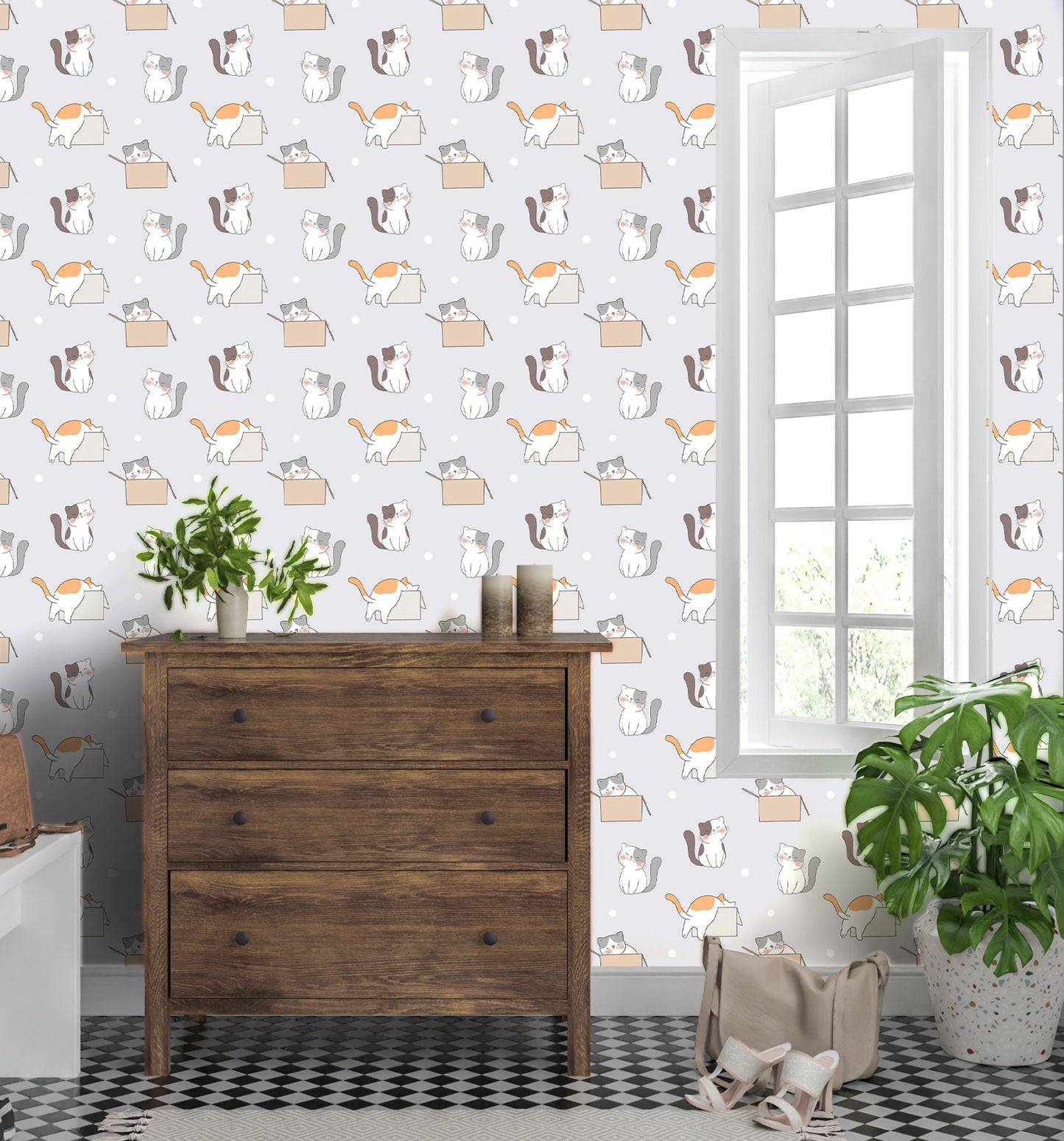 Cat Wallpaper Peel and Stick, Animal Wallpaper, Removable Wall Paper