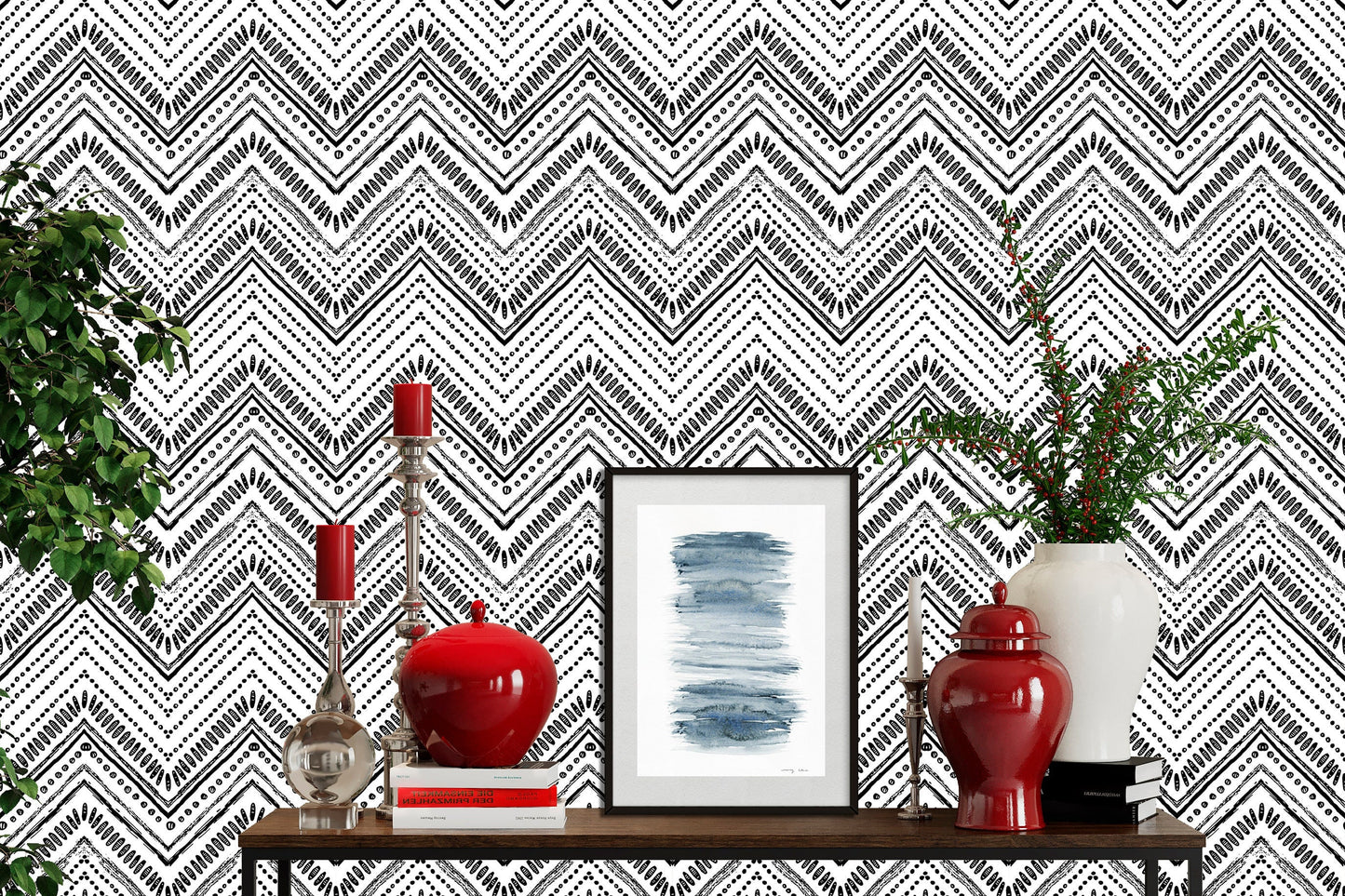Herringbone Wallpaper Peel and Stick, Black and White Wallpaper, Geometric Wallpaper, Removable Wall Paper