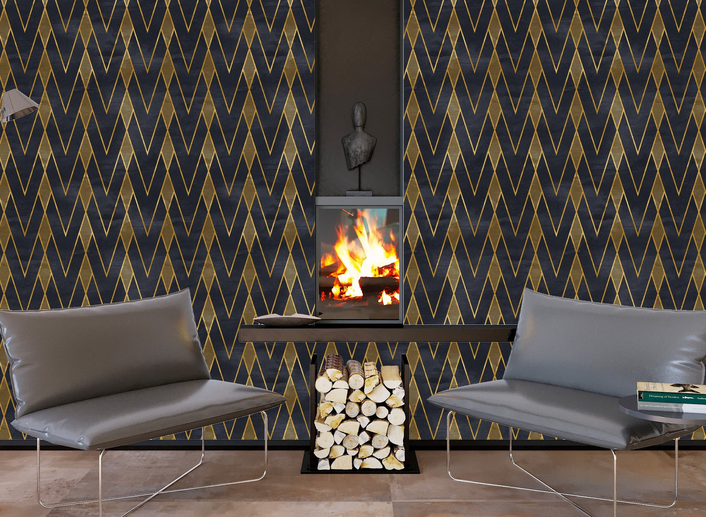 Black and Gold Wallpaper Peel and Stick, Geometric Wallpaper, Removable Wall Paper