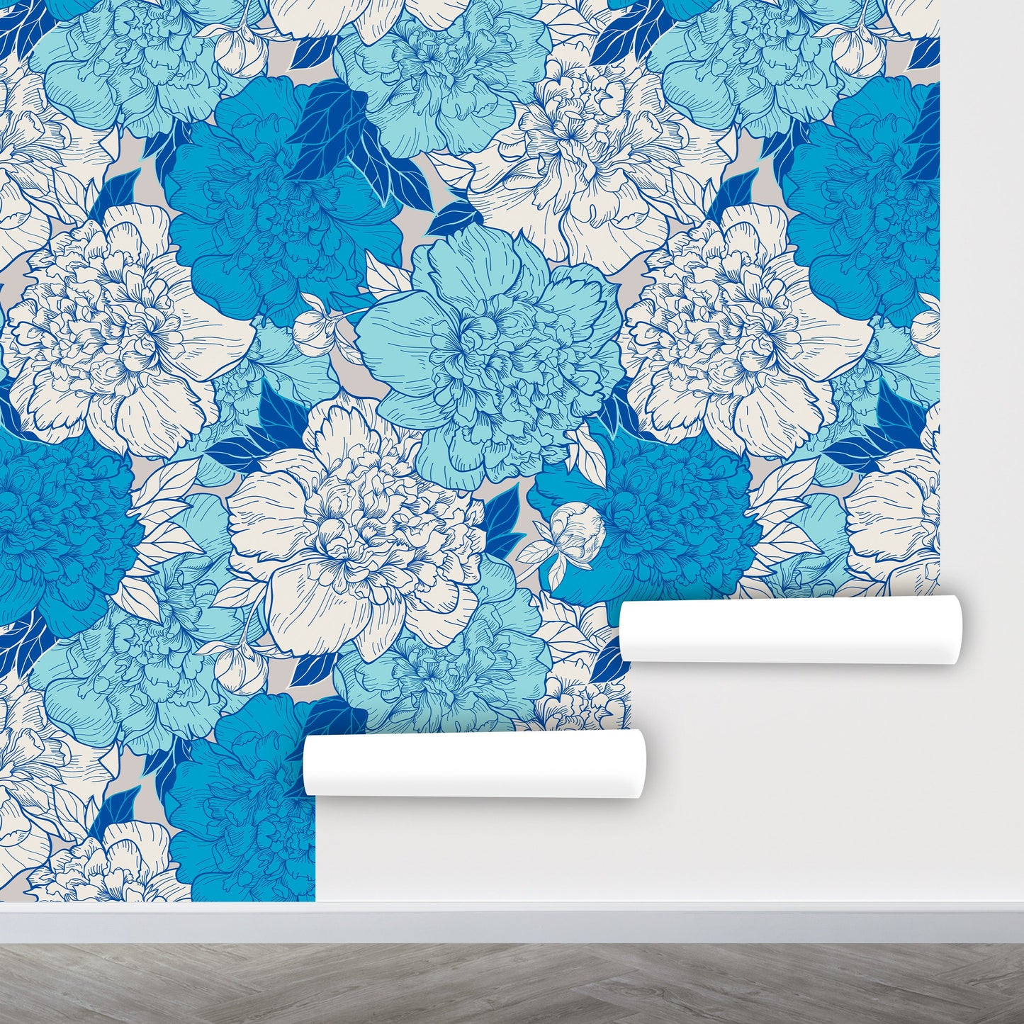 Blue Floral Wallpaper Peel and Stick, Big Flower Wallpaper, Peony Wallpaper, Removable Wall Paper