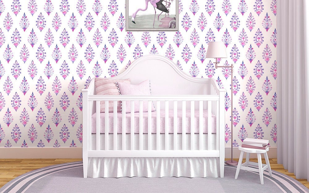 Damask Wallpaper Peel and Stick, Girls room Wallpaper, Nursery Wallpaper, Removable Wall Paper
