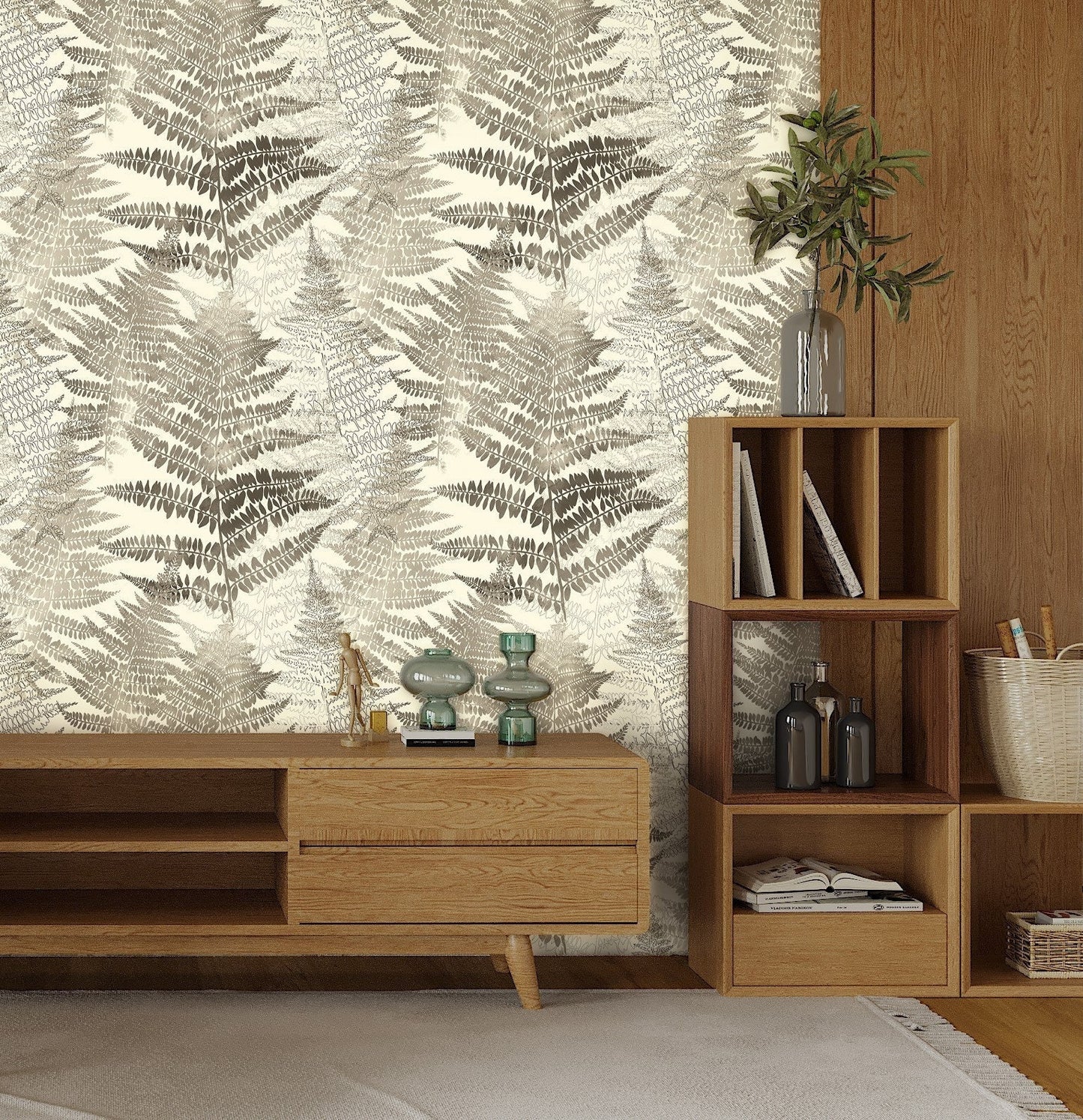 Fern Wallpaper Peel and Stick, Beige Leaf Wallpaper, Earthy Wallpaper, Removable Wall Paper