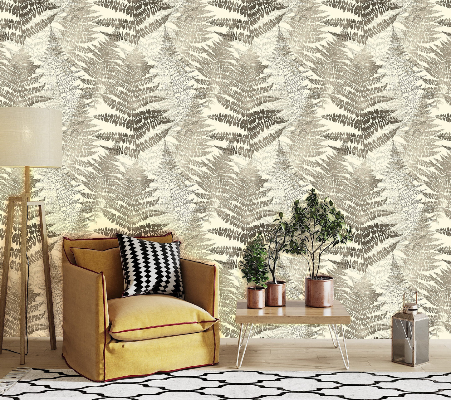 Fern Wallpaper Peel and Stick, Beige Leaf Wallpaper, Earthy Wallpaper, Removable Wall Paper