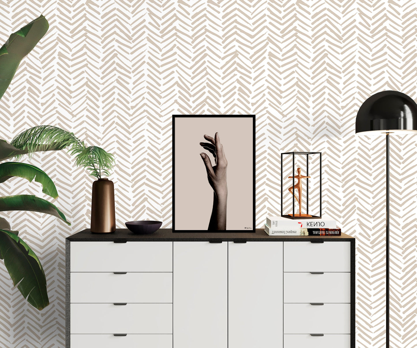 Herringbone Wallpaper Peel and Stick, Beige Brushstroke Wallpaper, Geometric Wallpaper, Removable Wall Paper