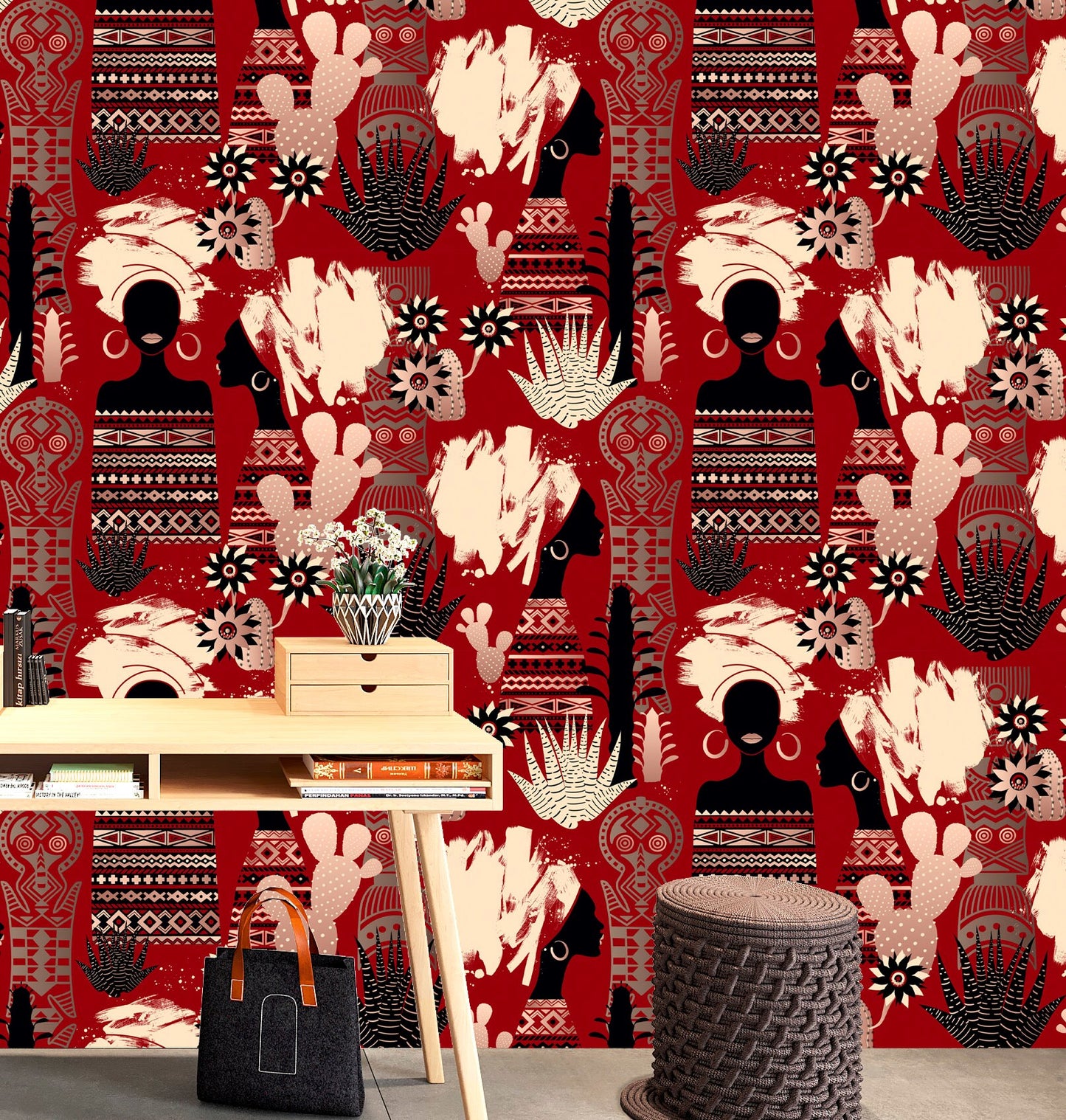 African Wallpaper Peel and Stick, Tribal Wallpaper, Woman Wallpaper, Removable Wall Paper