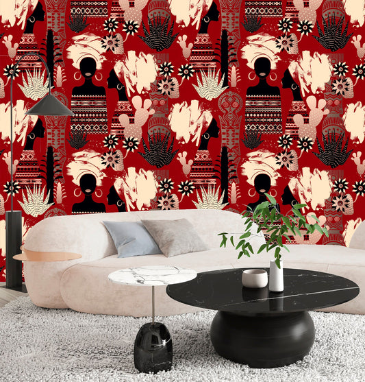 African Wallpaper Peel and Stick, Tribal Wallpaper, Woman Wallpaper, Removable Wall Paper