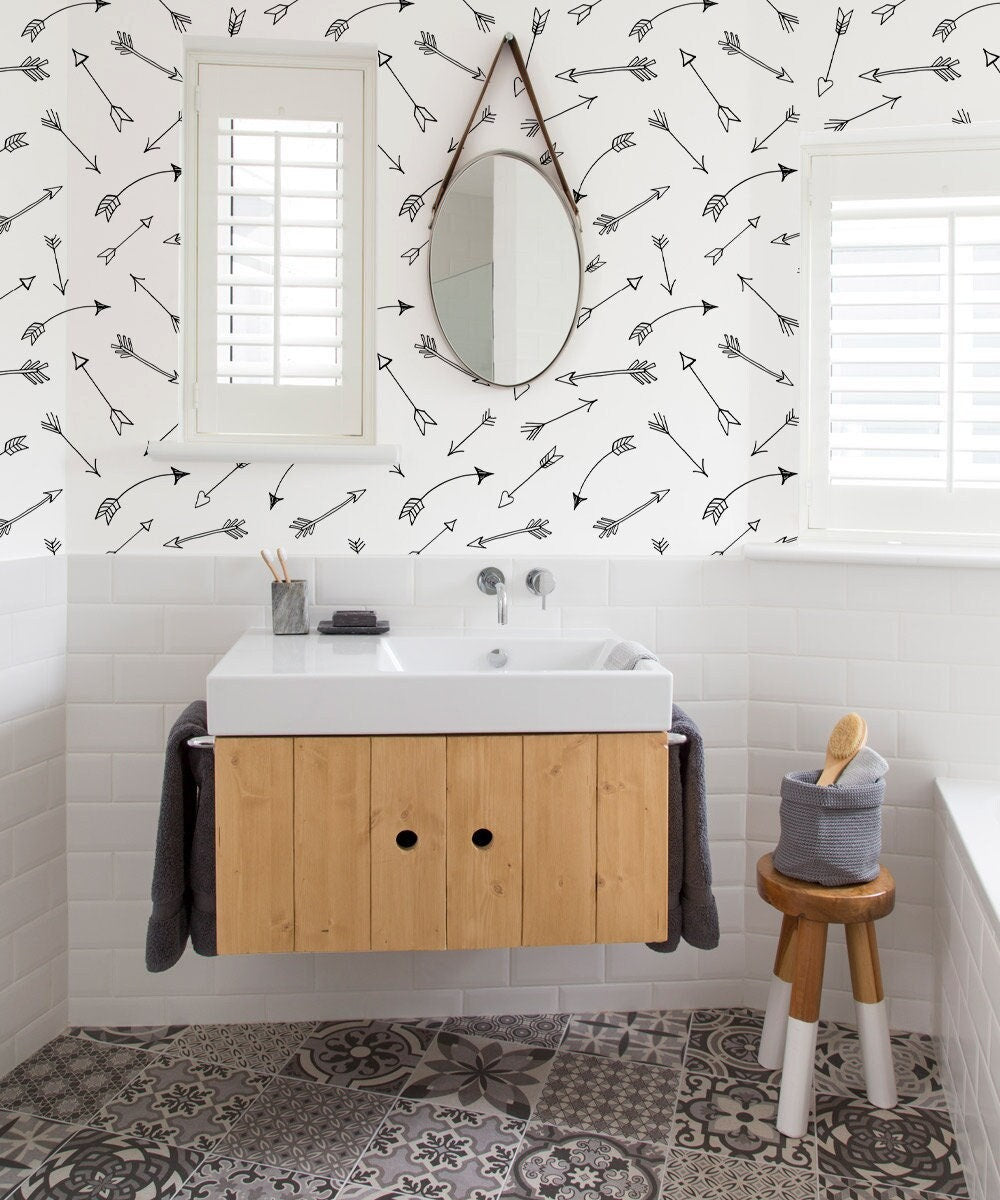 Arrow Wallpaper Peel and Stick, Black and White Wallpaper, Kids Room Wallpaper, Removable Wall Paper