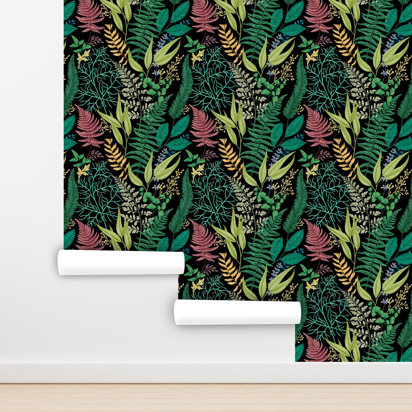 Fern Wallpaper Peel and Stick, Dark Green Wallpaper, Botanical Wallpaper, Removable Wall Paper