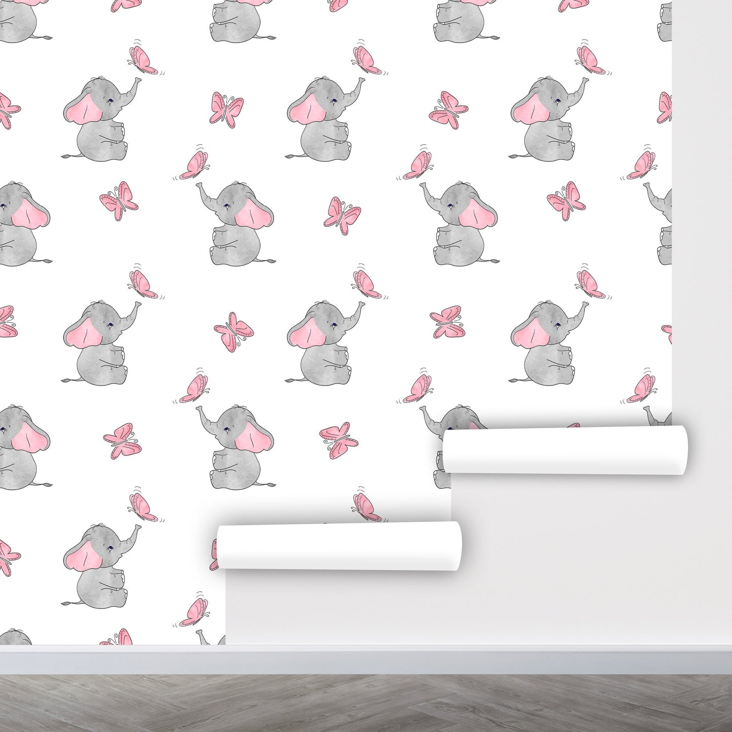 Baby Elephant Wallpaper Peel and Stick, Nursery Wallpaper, Removable Wall Paper