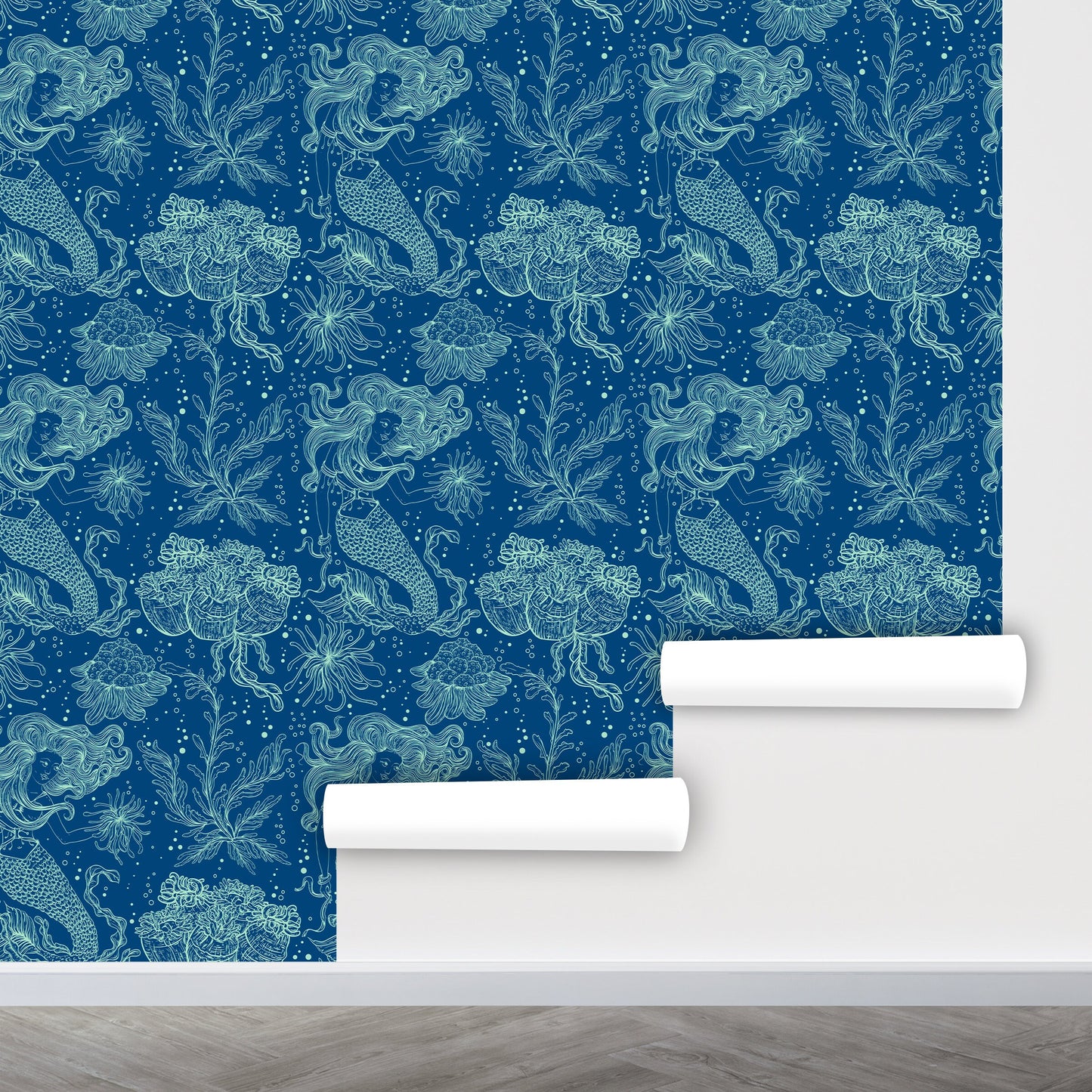 Mermaid Wallpaper Peel and Stick, Sea Life Wallpaper, Marine Wallpaper, Removable Wall Paper