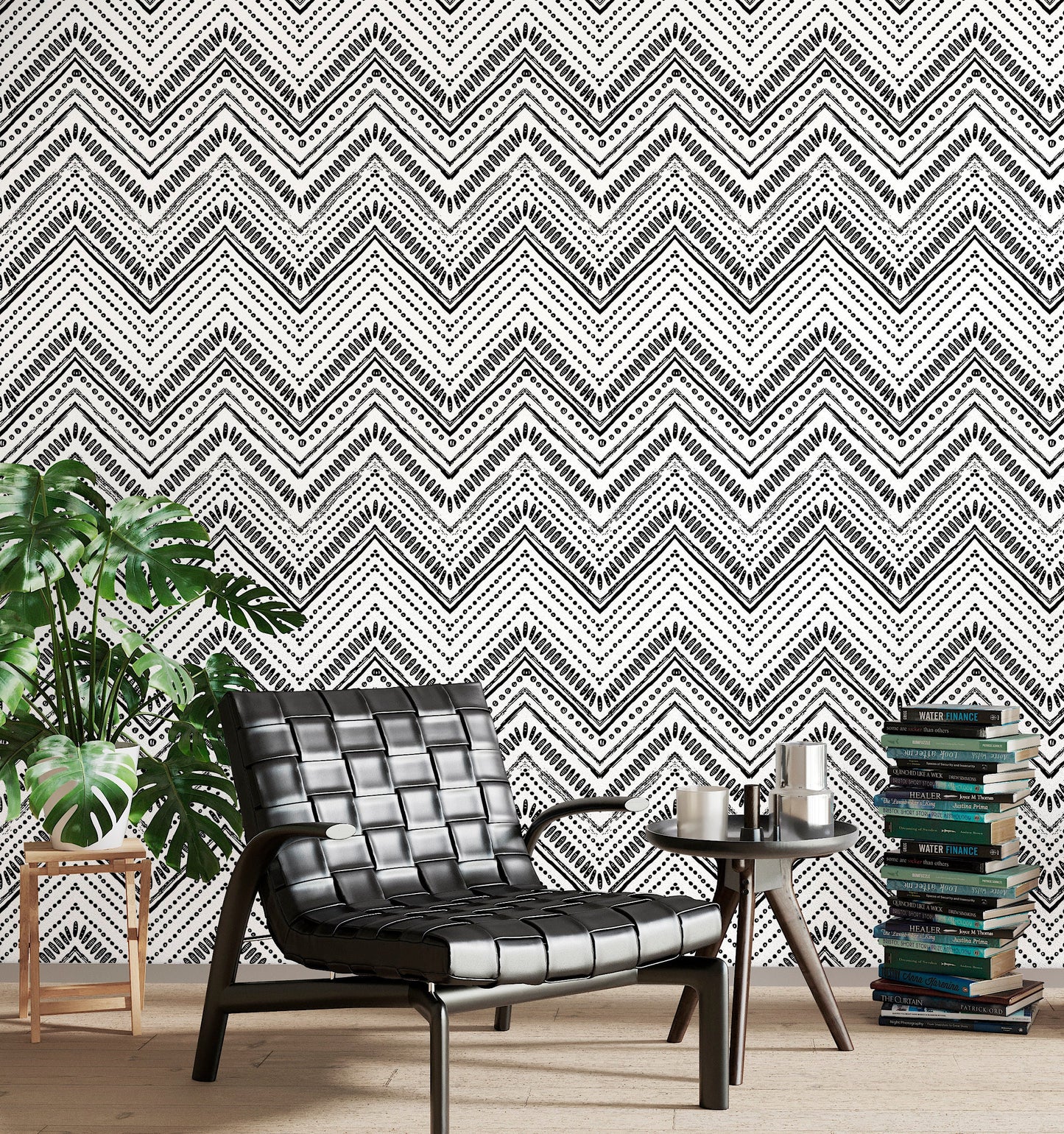Herringbone Wallpaper Peel and Stick, Black and White Wallpaper, Geometric Wallpaper, Removable Wall Paper