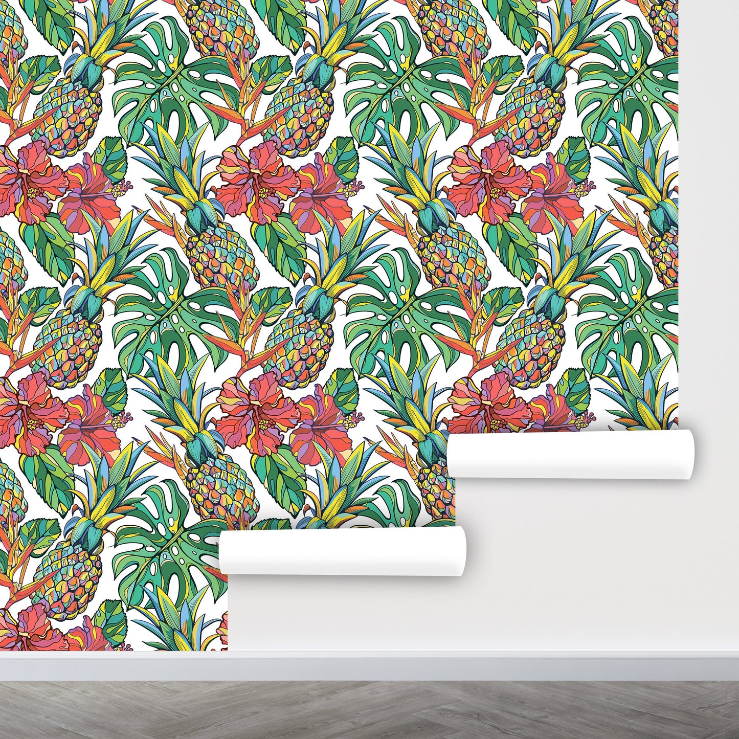 Pineapple Wallpaper Peel and Stick, Monstera Wallpaper, Tropical Wallpaper, Removable Wall Paper