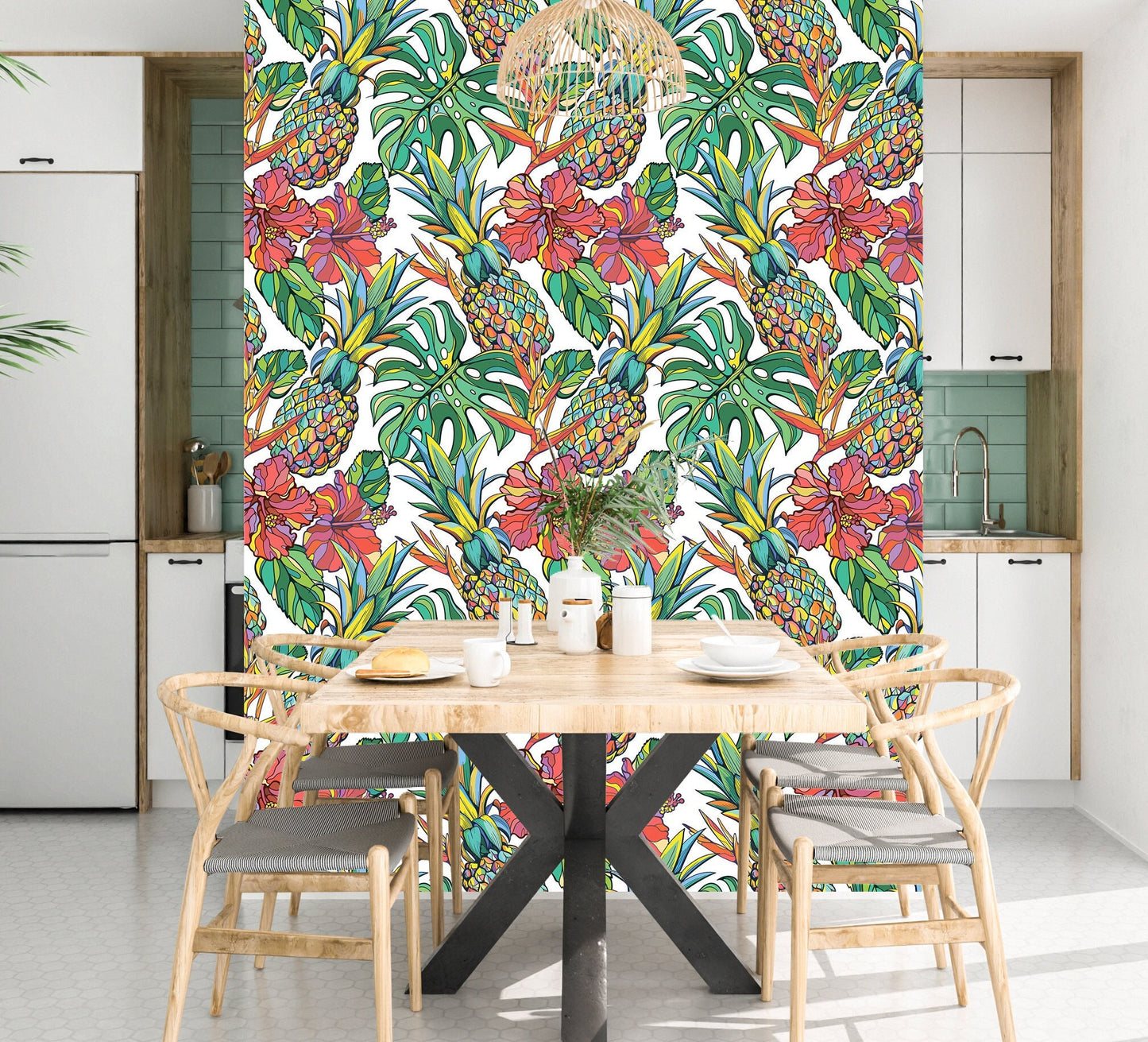 Pineapple Wallpaper Peel and Stick, Monstera Wallpaper, Tropical Wallpaper, Removable Wall Paper