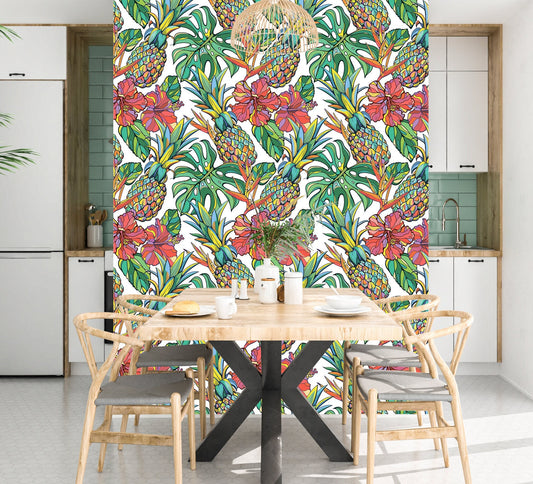 Pineapple Wallpaper Peel and Stick, Monstera Wallpaper, Tropical Wallpaper, Removable Wall Paper