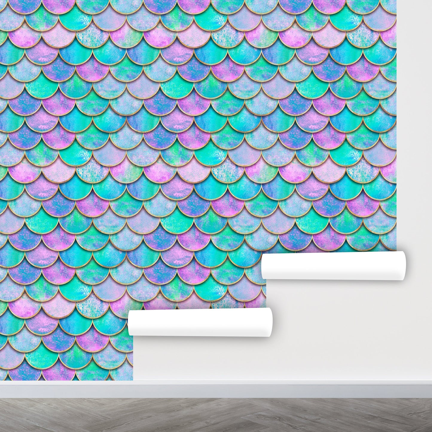 Mermaid Scales Wallpaper Peel and Stick, Girls Room Wallpaper, Removable Wall Paper