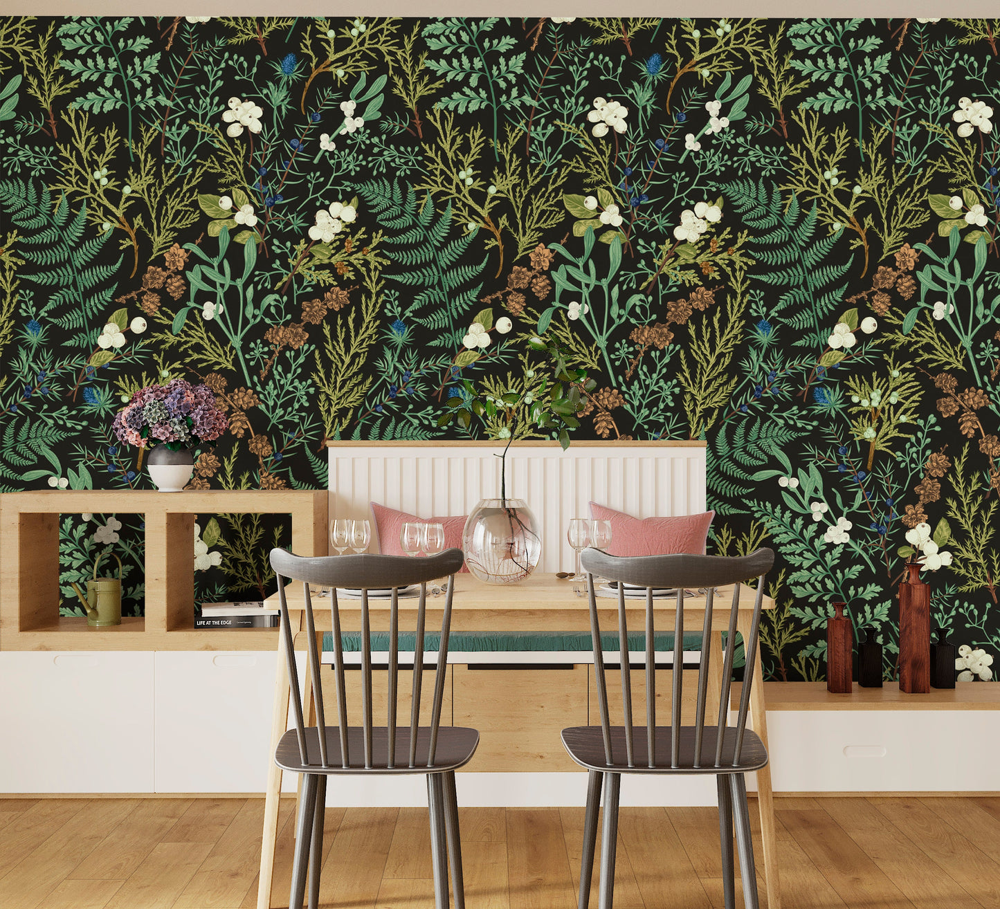 Fern Wallpaper Peel and Stick, Moody Wallpaper, Botanical Wallpaper, Canvas Wallpaper, Removable Wall Paper