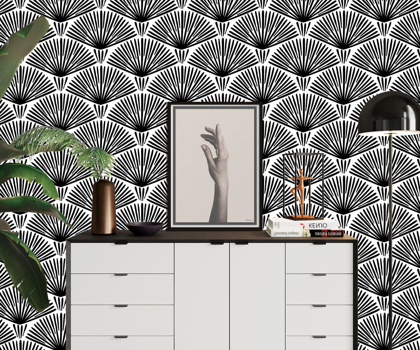 Art Deco Wallpaper Peel and Stick, Retro wallpaper, Black and White Wallpaper, Geometric Wallpaper, Removable Wall Paper
