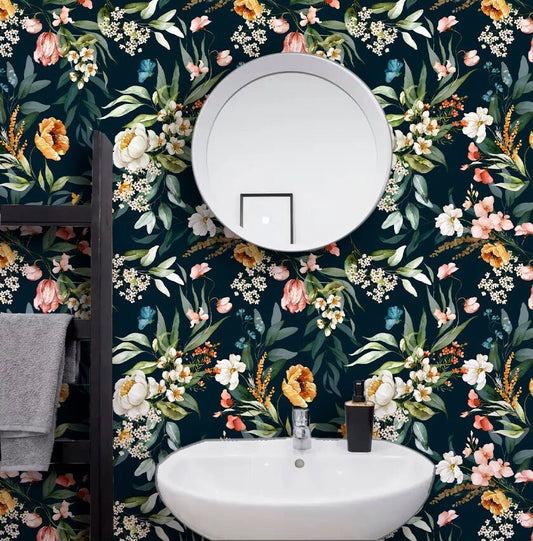 Moody Wallpaper Peel and Stick, Dark Floral Wallpaper, Removable Wall Paper