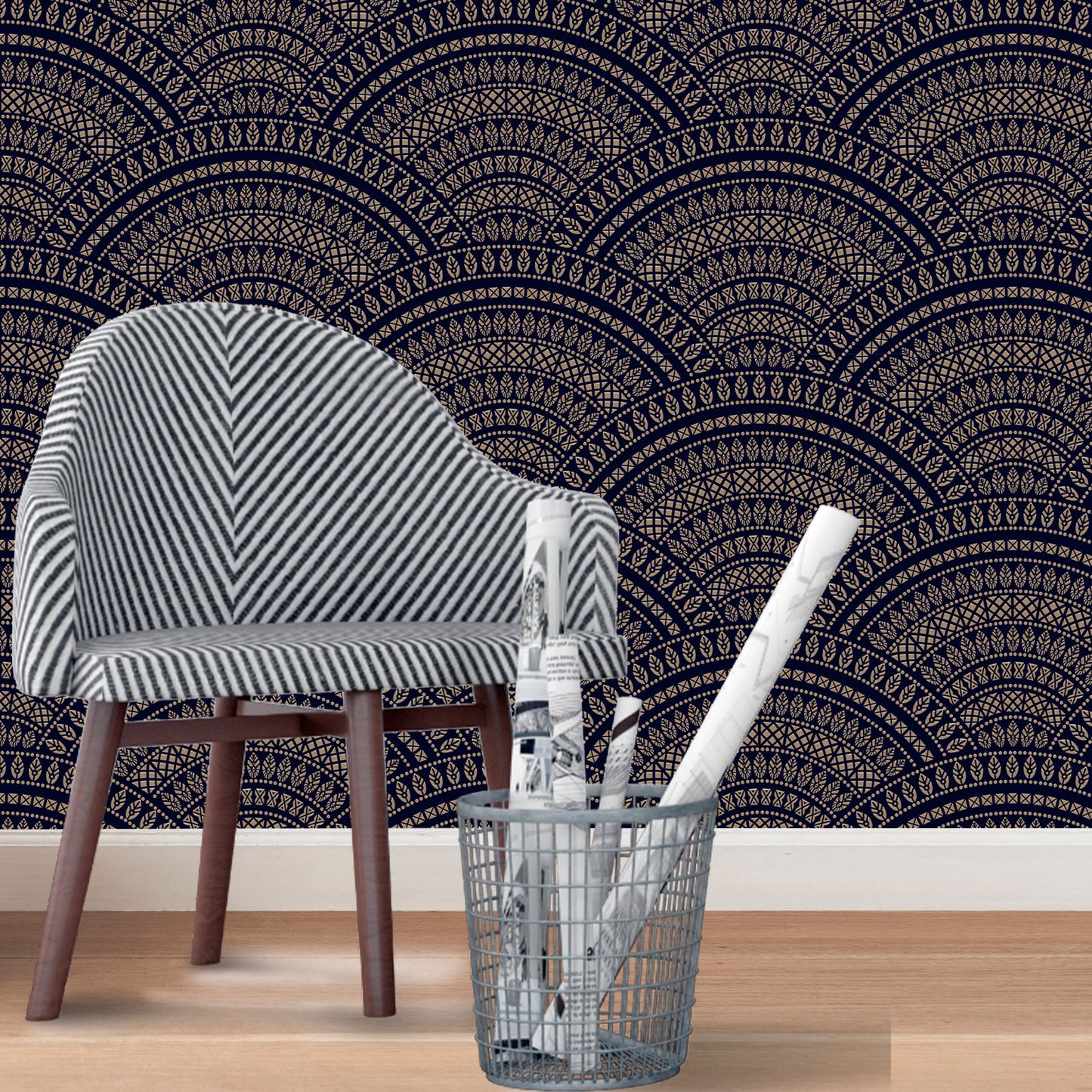 Scallop Wallpaper Peel and Stick, Black Geometric Wallpaper, Removable Wall Paper