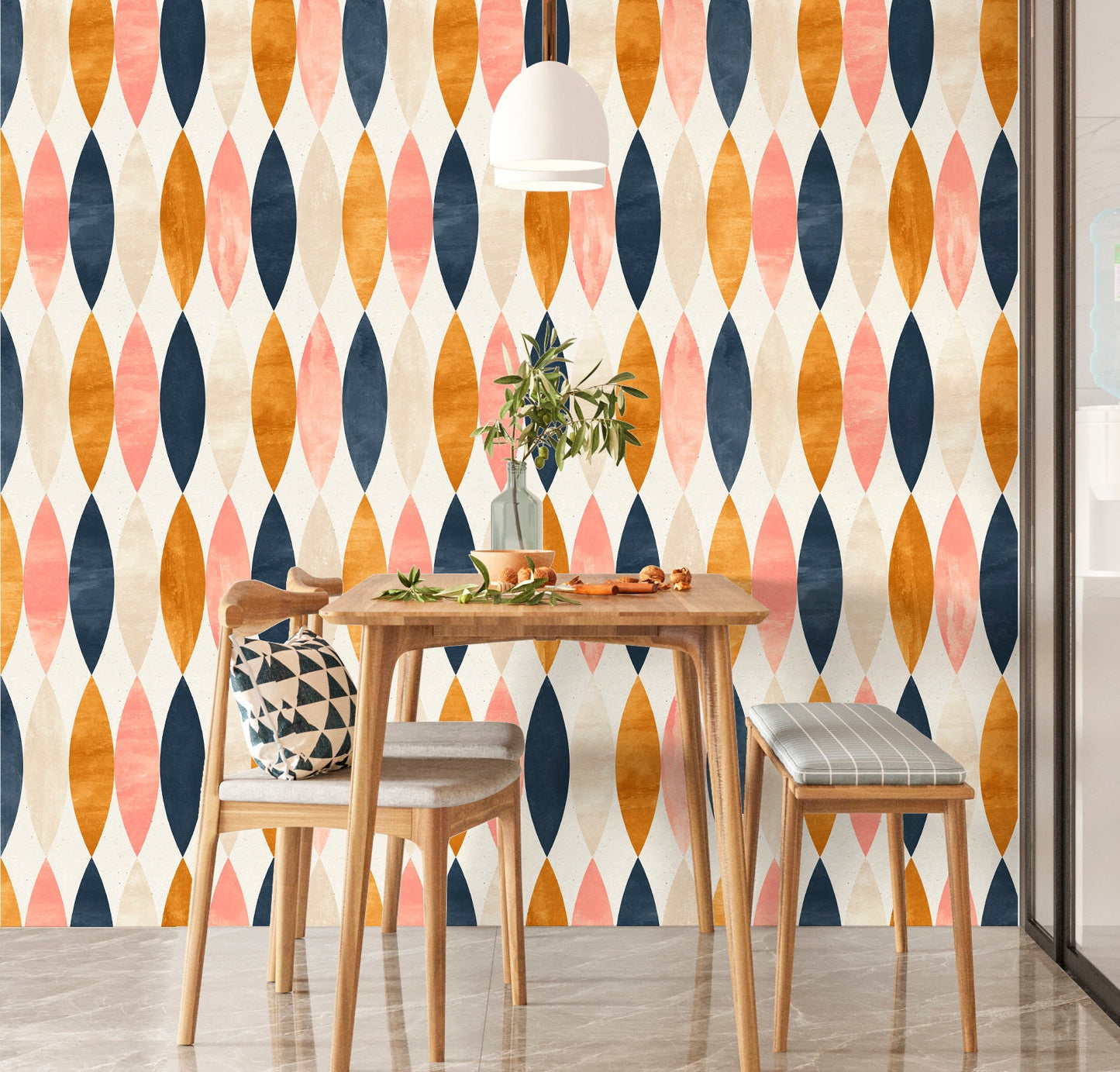 Midcentury Wallpaper Peel and Stick, Beige Geometric Wallpaper, Removable Wall Paper
