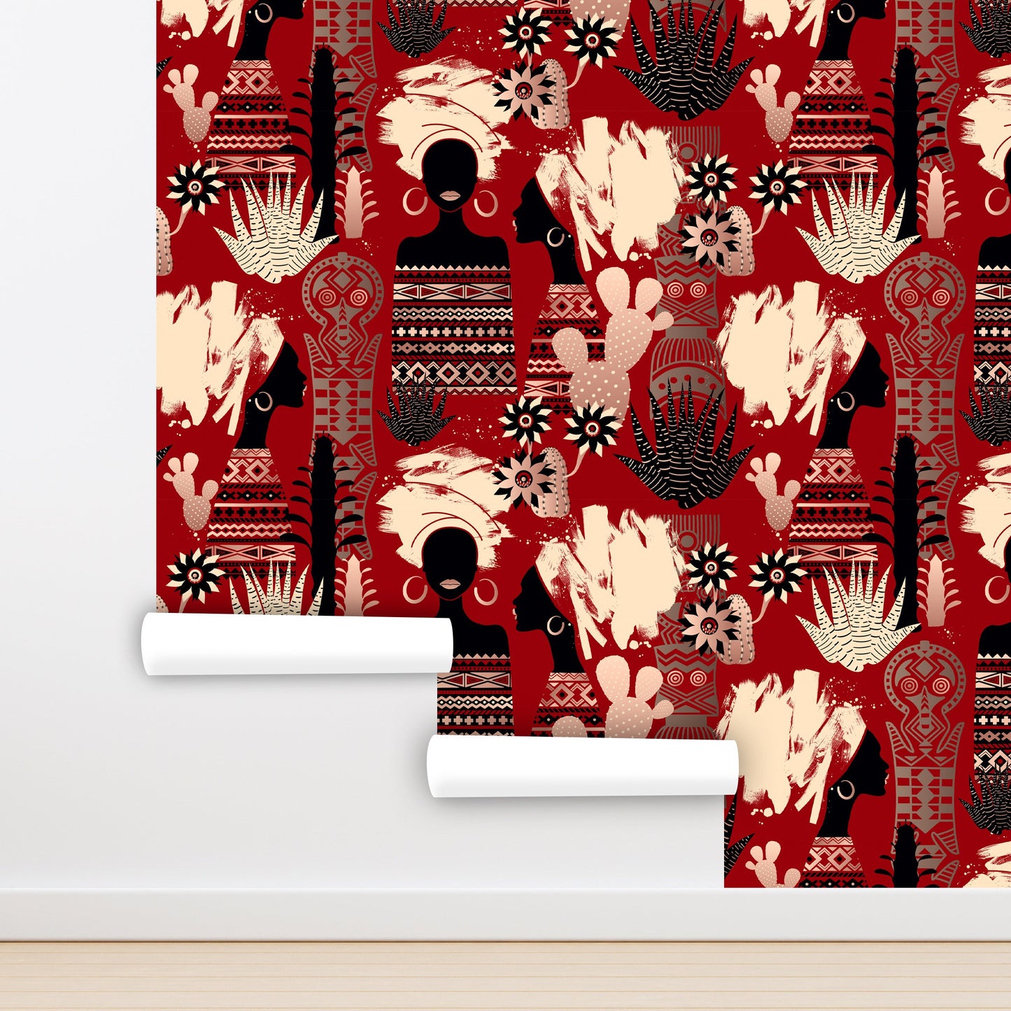 African Wallpaper Peel and Stick, Tribal Wallpaper, Woman Wallpaper, Removable Wall Paper