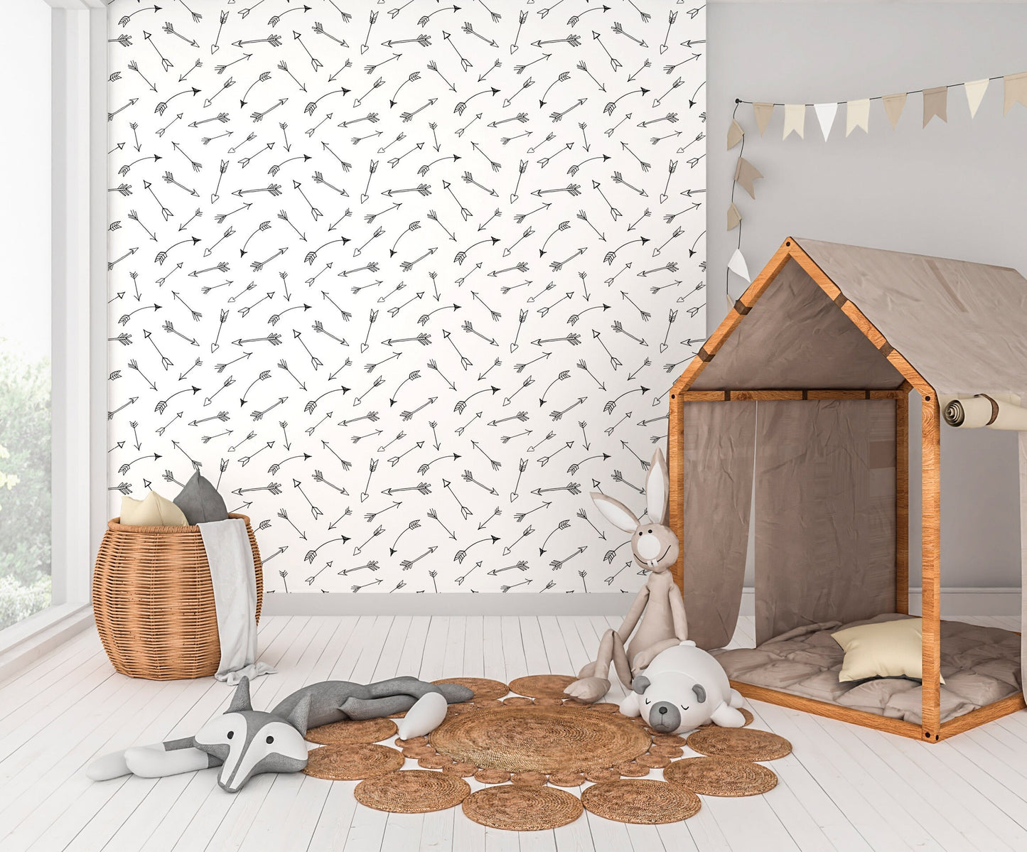 Arrow Wallpaper Peel and Stick, Black and White Wallpaper, Kids Room Wallpaper, Removable Wall Paper