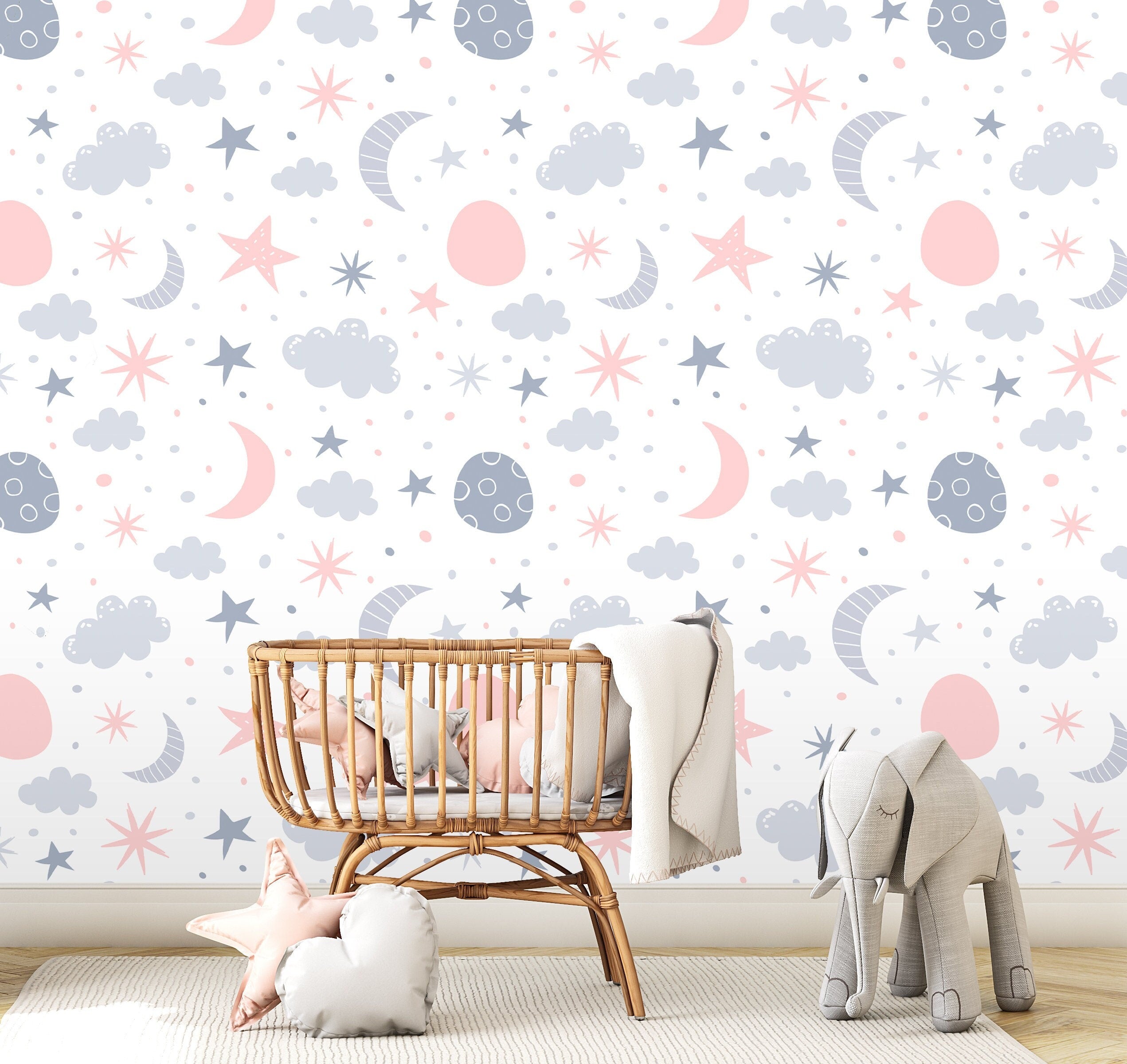 Moon Star Wallpaper Peel and Stick, Kids Room Wallpaper, Nursery Wallp ...