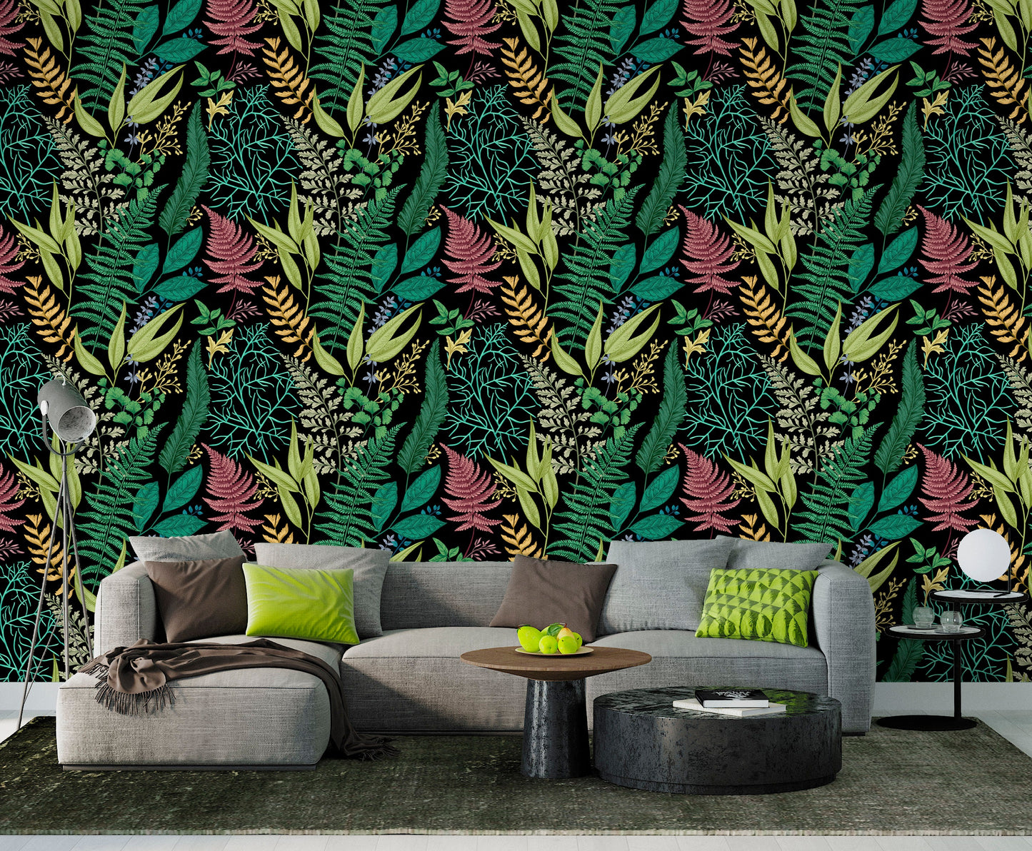 Fern Wallpaper Peel and Stick, Dark Green Wallpaper, Botanical Wallpaper, Removable Wall Paper