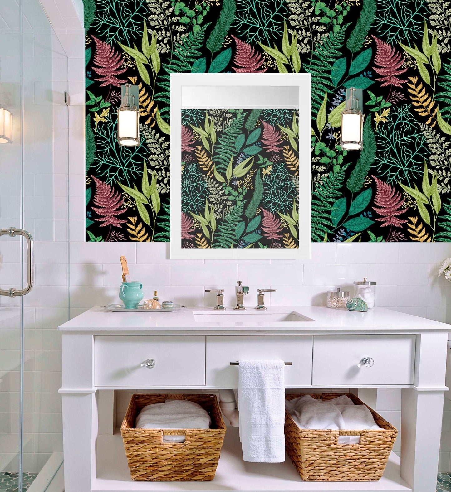 Fern Wallpaper Peel and Stick, Dark Green Wallpaper, Botanical Wallpaper, Removable Wall Paper