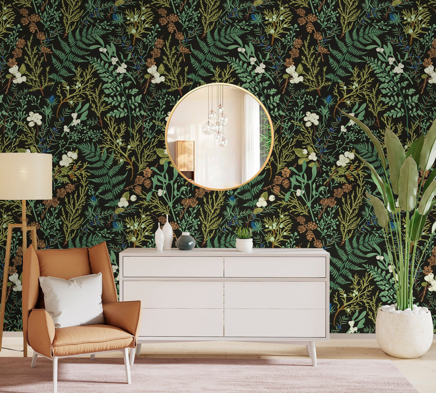Fern Wallpaper Peel and Stick, Moody Wallpaper, Botanical Wallpaper, Canvas Wallpaper, Removable Wall Paper