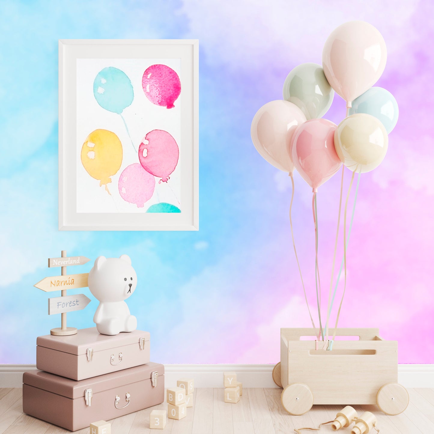 Pink Sky Wallpaper Peel and Stick, Ombre Wallpaper, Watercolor Wallpaper, Girls Room Wallpaper, Nursery Wallpaper, Removable Wall Paper
