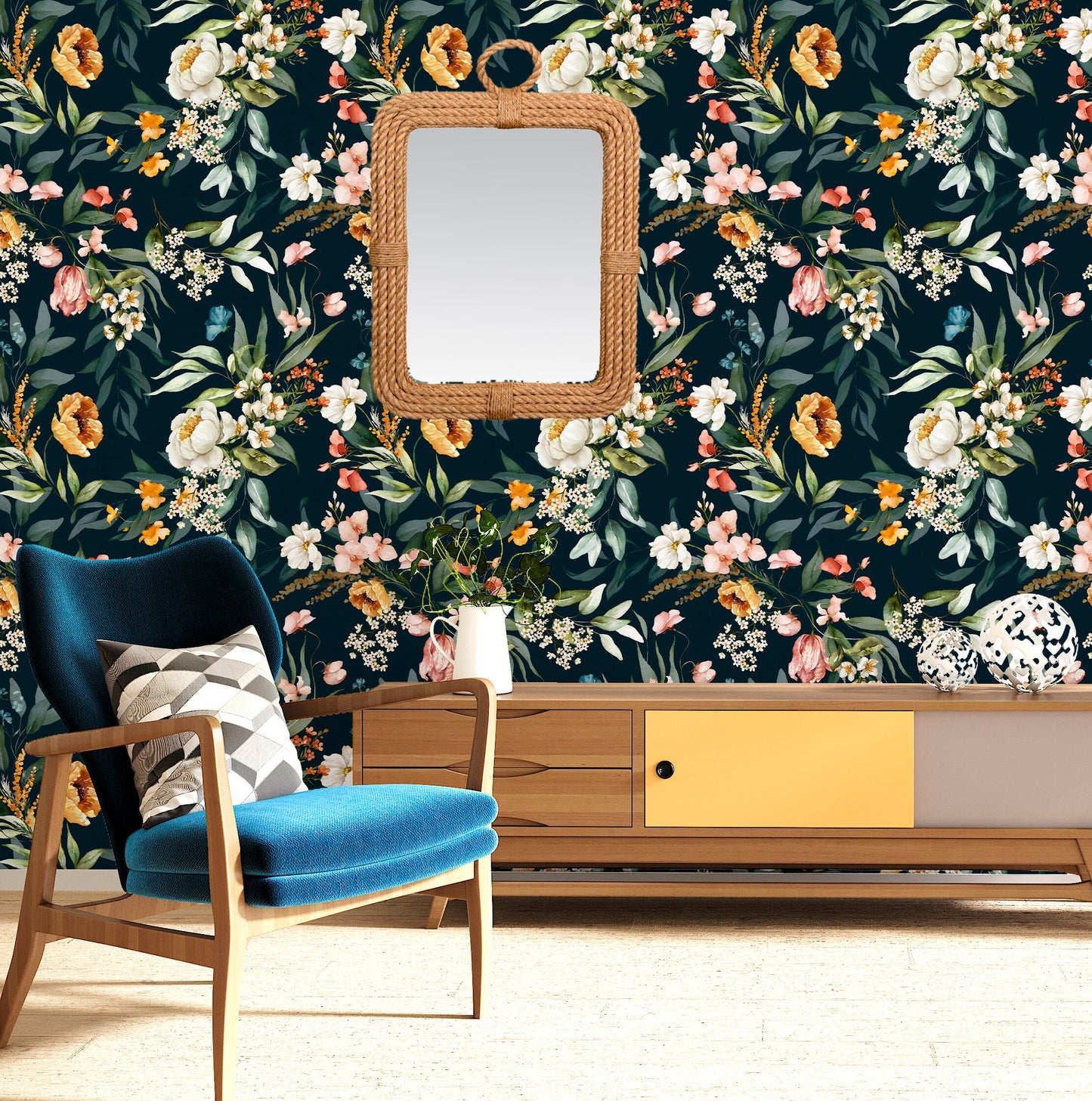 Moody Wallpaper Peel and Stick, Dark Floral Wallpaper, Removable Wall Paper