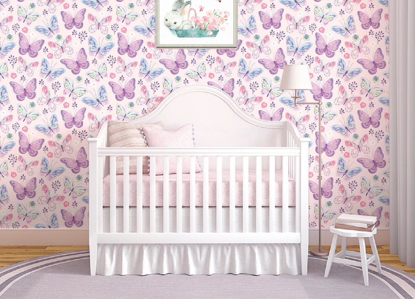 Butterfly Wallpaper Peel and Stick, Girls Room Wallpaper, Nursery Wallpaper, Removable Wall Paper