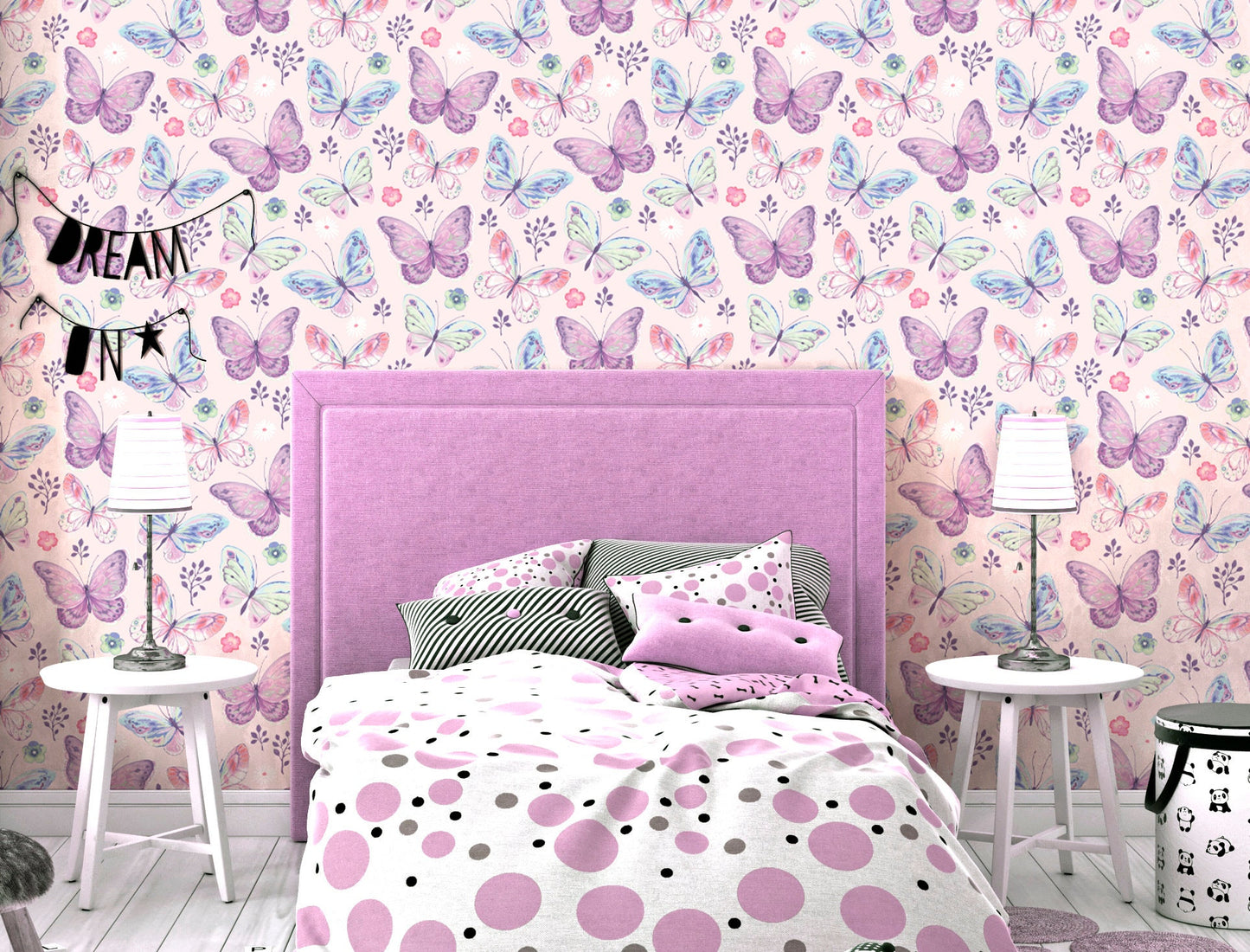 Butterfly Wallpaper Peel and Stick, Girls Room Wallpaper, Nursery Wallpaper, Removable Wall Paper