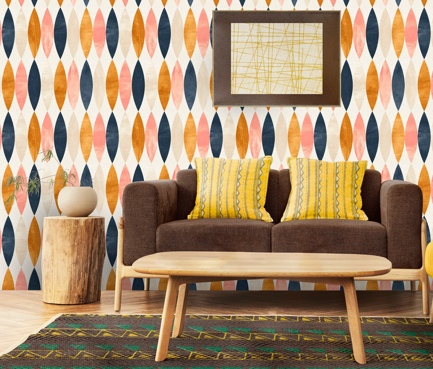 Midcentury Wallpaper Peel and Stick, Beige Geometric Wallpaper, Removable Wall Paper