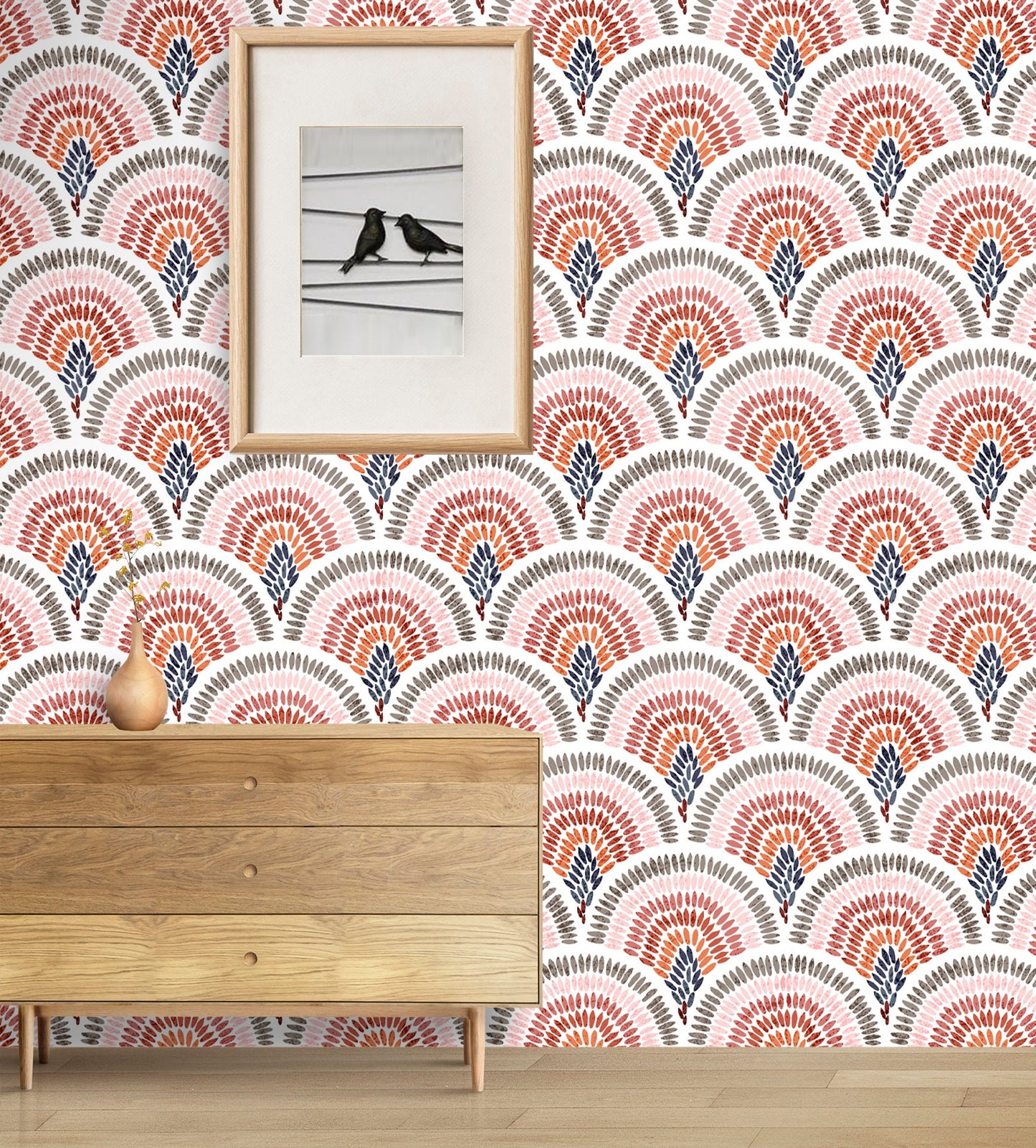 Scallop Wallpaper Peel and Stick, Beige Geometric Wallpaper, Removable Wall Paper
